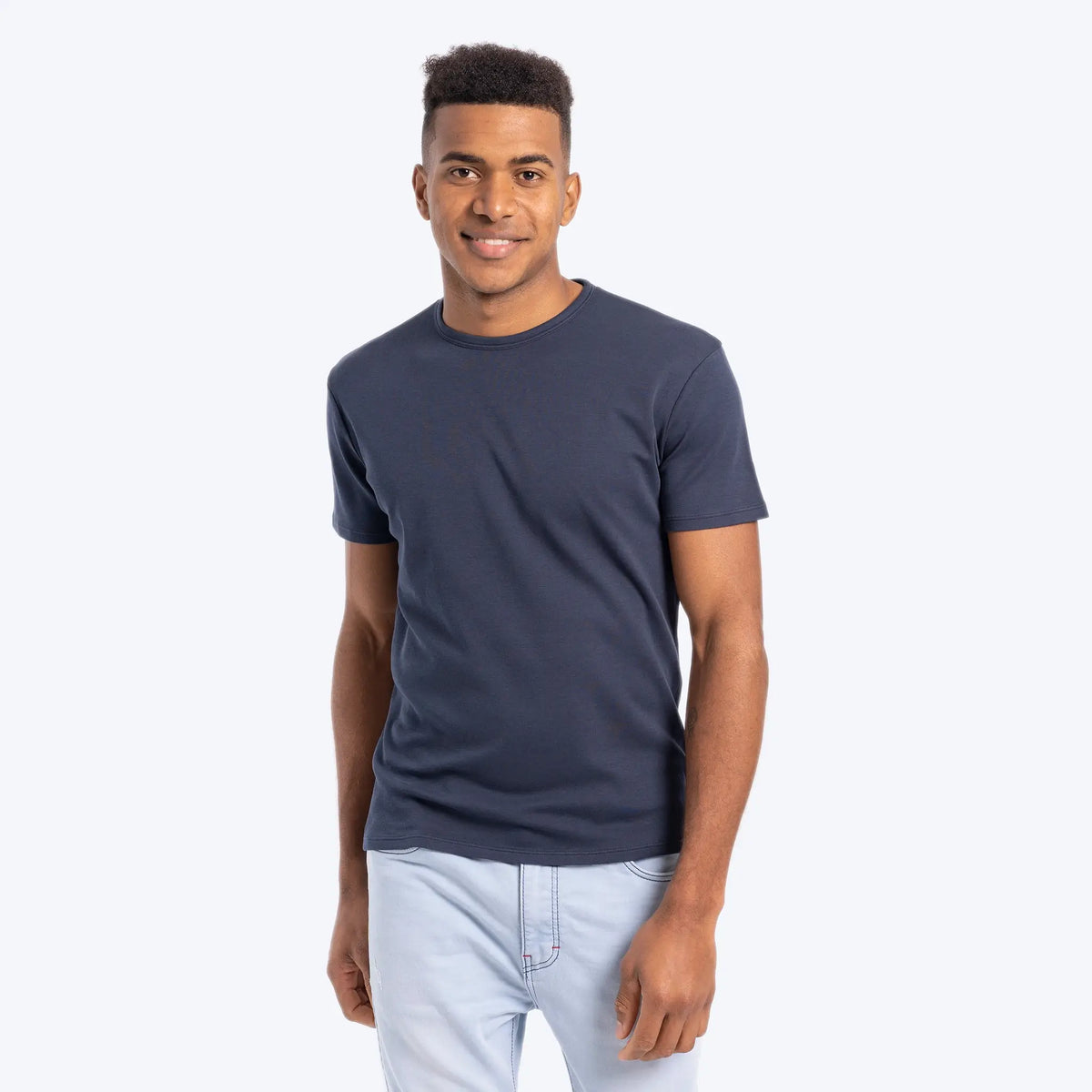 mens organic cotton tshirt crew neck color navy blue