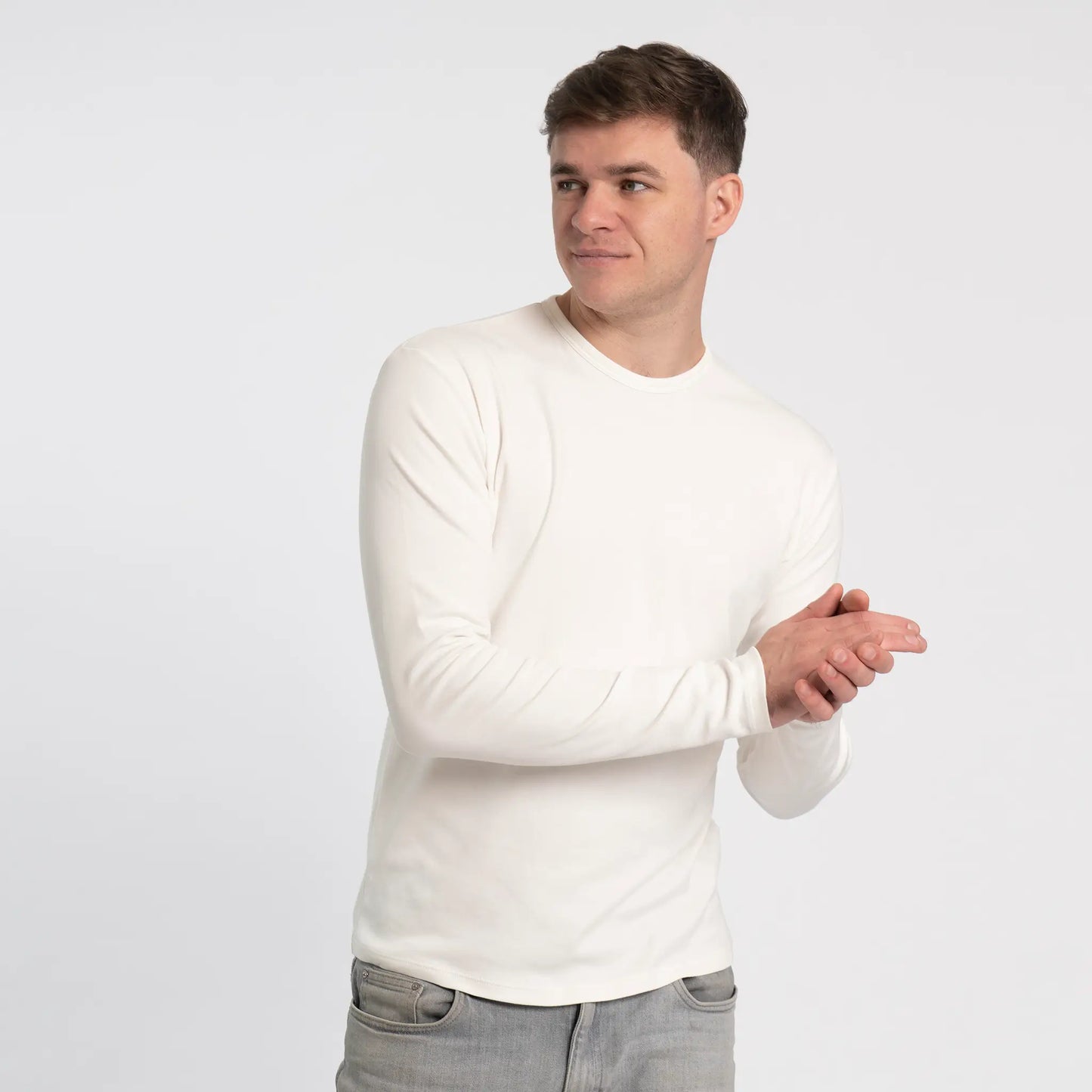 mens pima cotton tshirt long sleeve color white