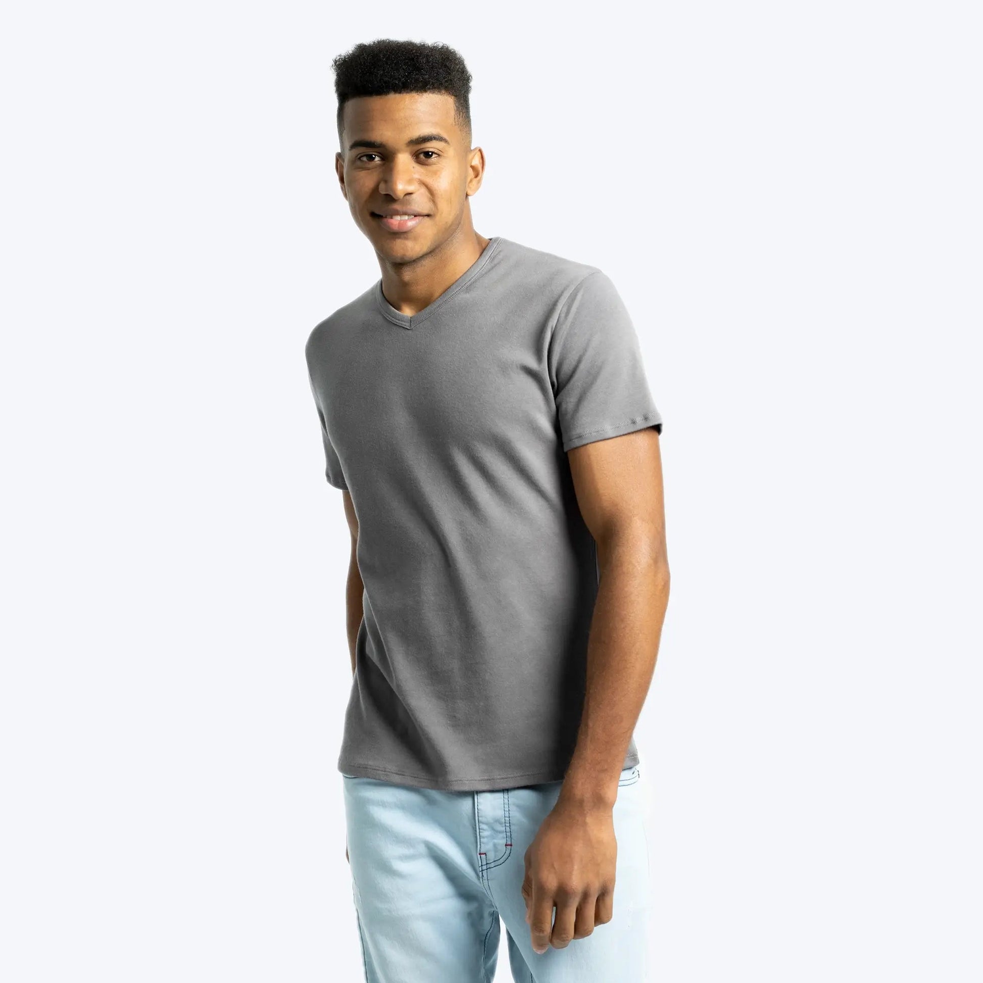 Men's Organic Pima Cotton V-Neck T-Shirt color Natural Gray