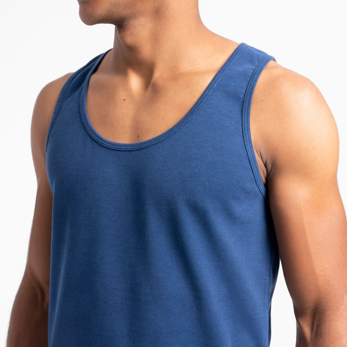 mens silky soft tank top color natural blue
