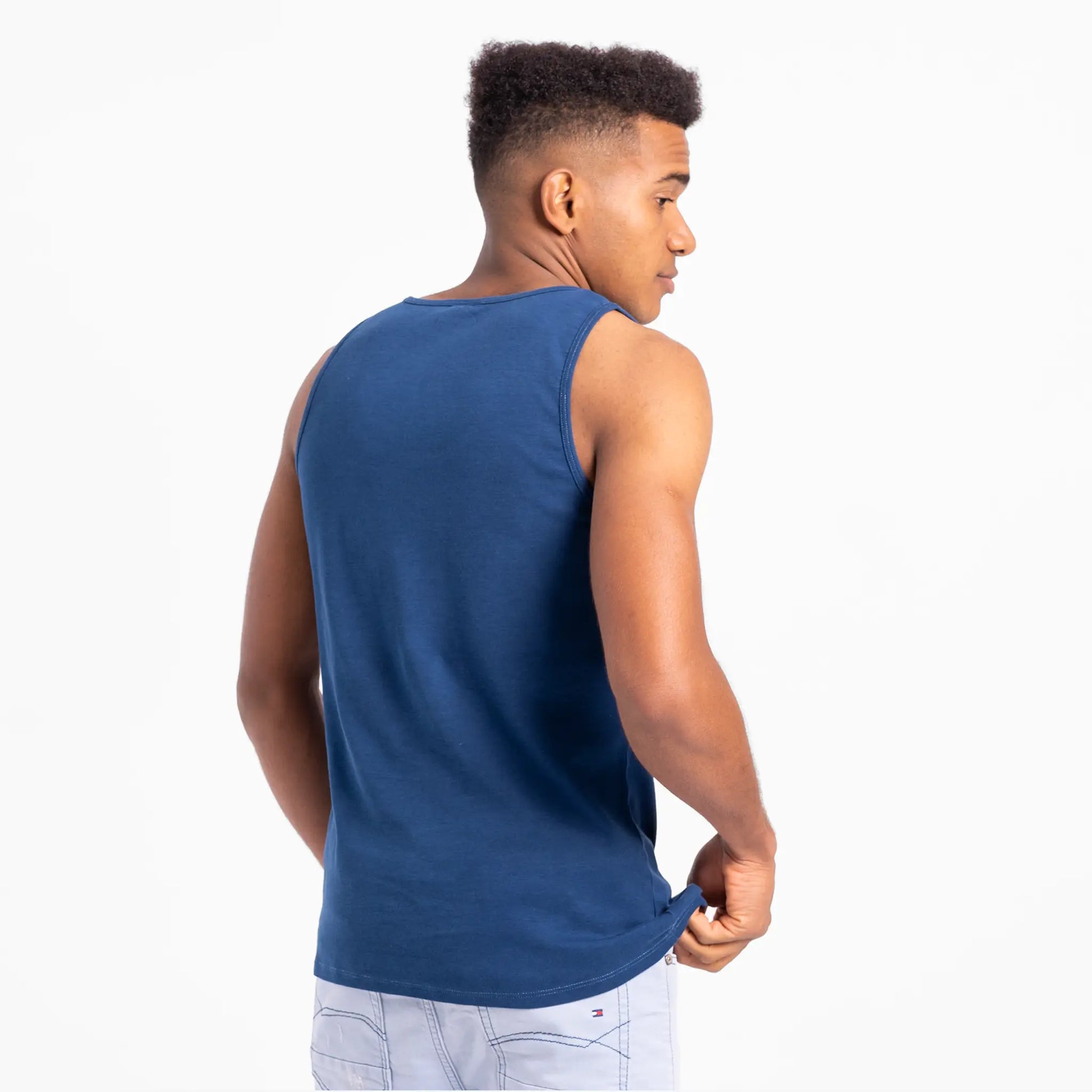 Men's Organic Pima Cotton Tank Top color Natural Blue