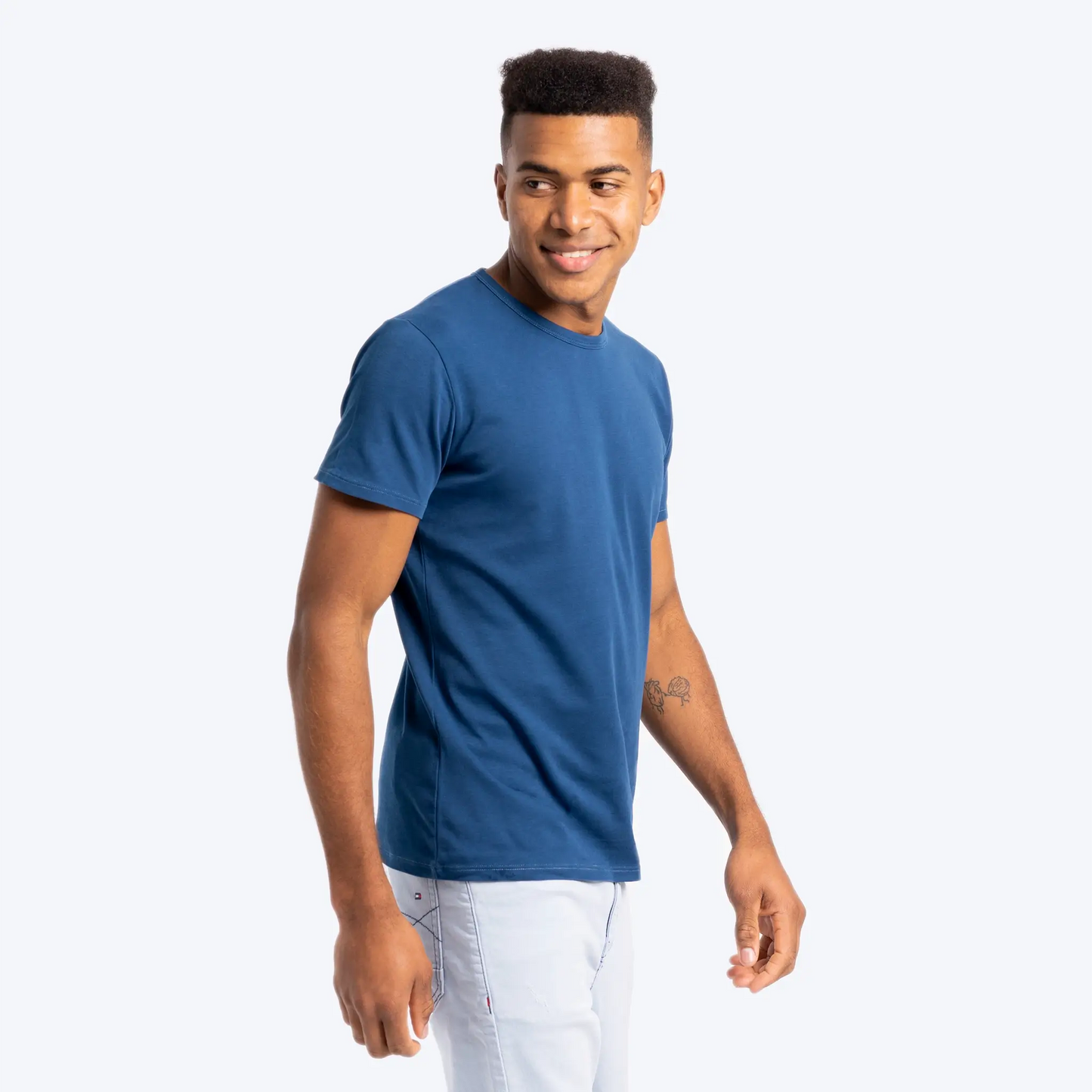 mens single origin tshirt crew neck color natural blue