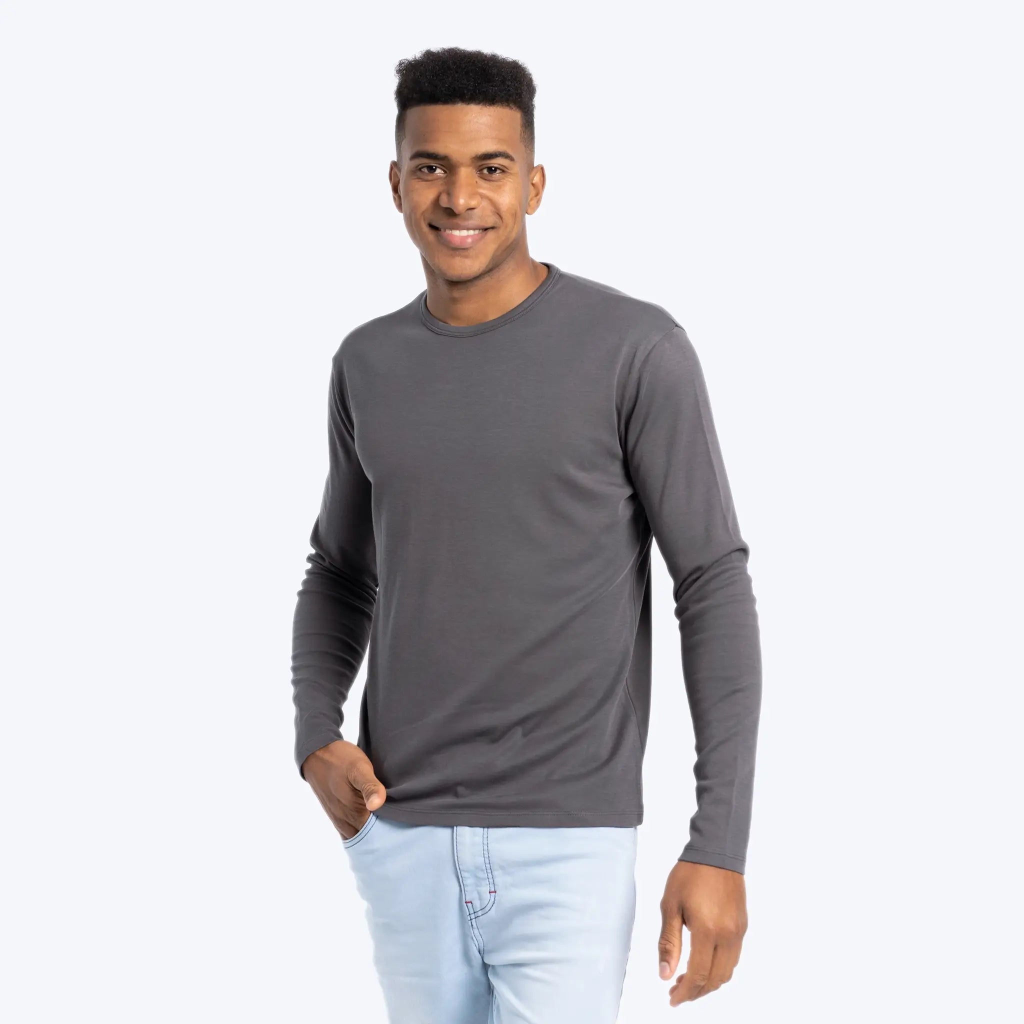 mens single origin tshirt long sleeve color gray