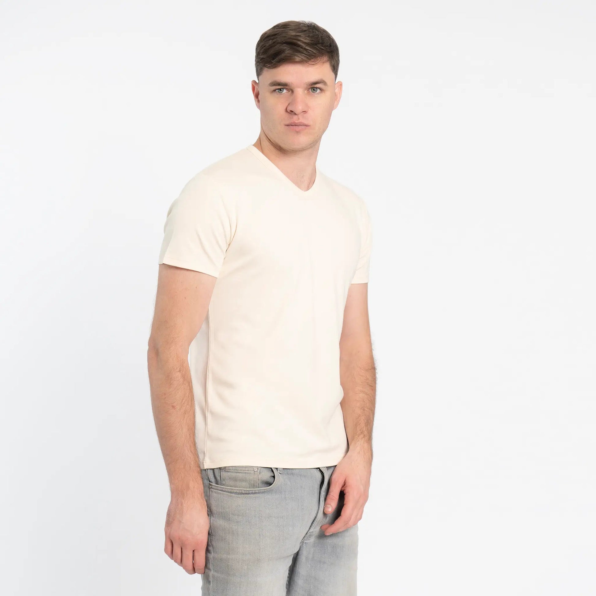 Men's Organic Pima Cotton V-Neck T-Shirt color Undyed