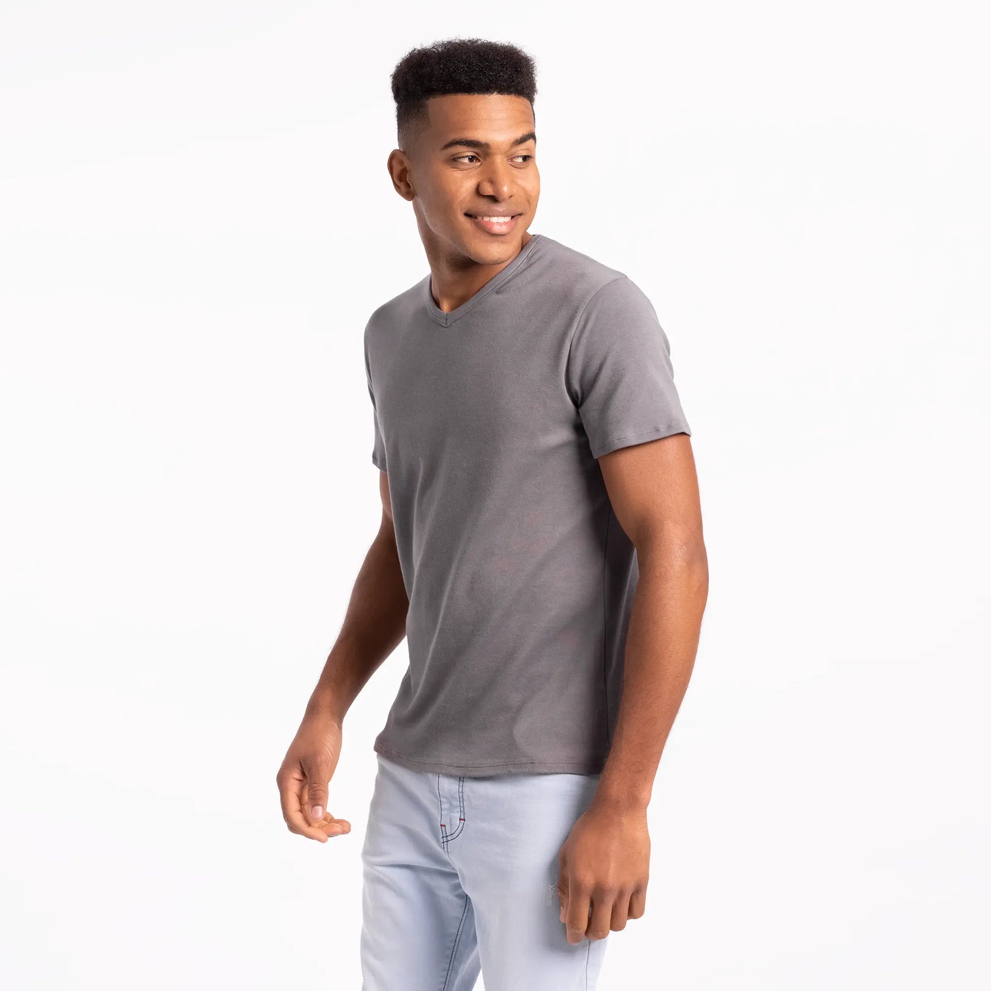 mens smooth pima cotton tshirt vneck color natural gray