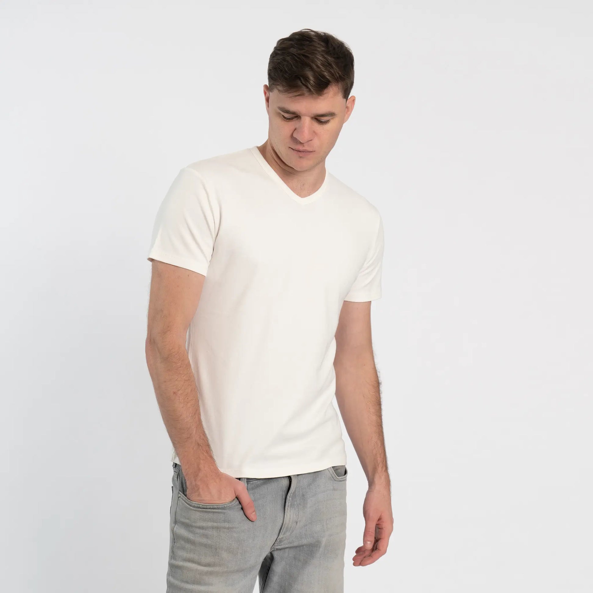 Men's Organic Pima Cotton V-Neck T-Shirt color White