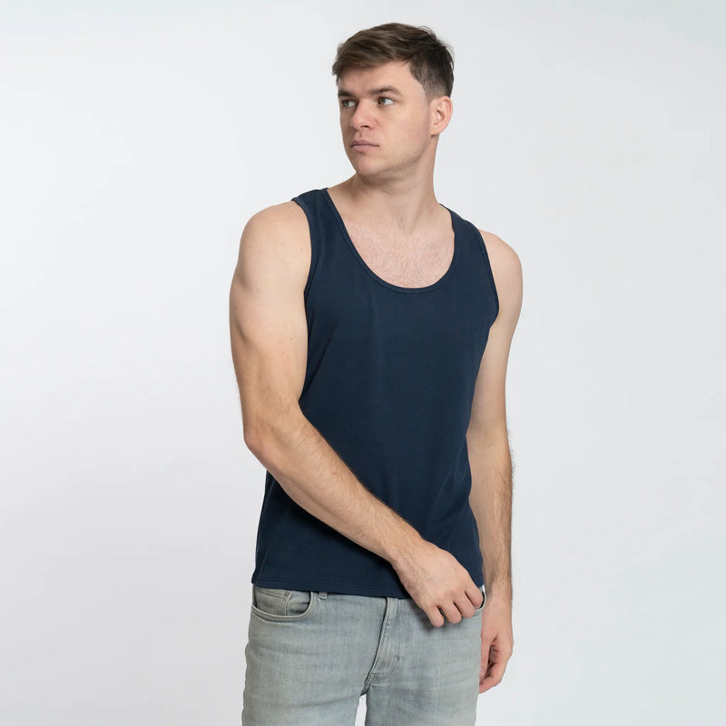 mens softest tank top color navy blue