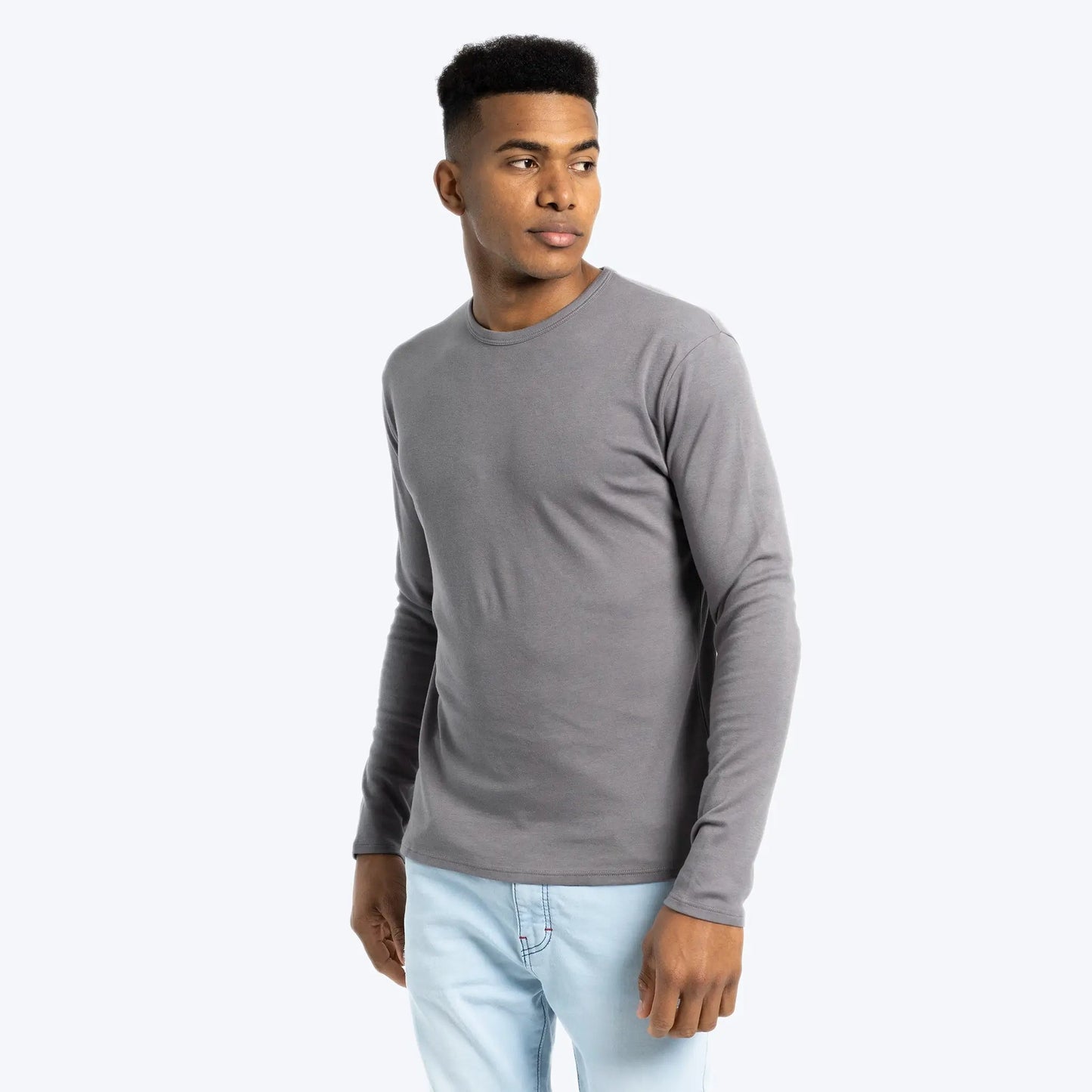 Men's Organic Pima Cotton Long Sleeve Shirt color Natural Gray