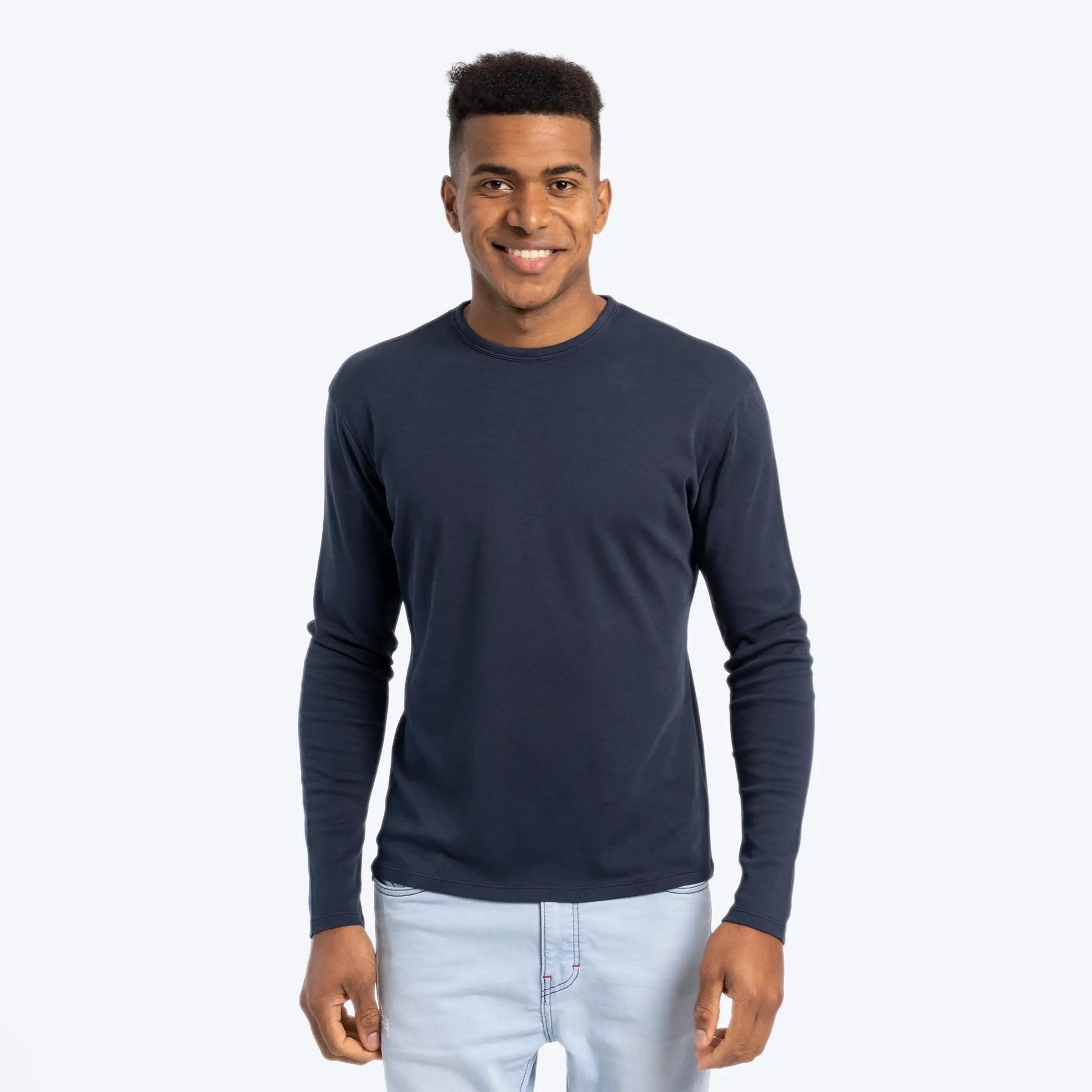 Men's Organic Pima Cotton Long Sleeve Shirt | Aya Navy Blue / M