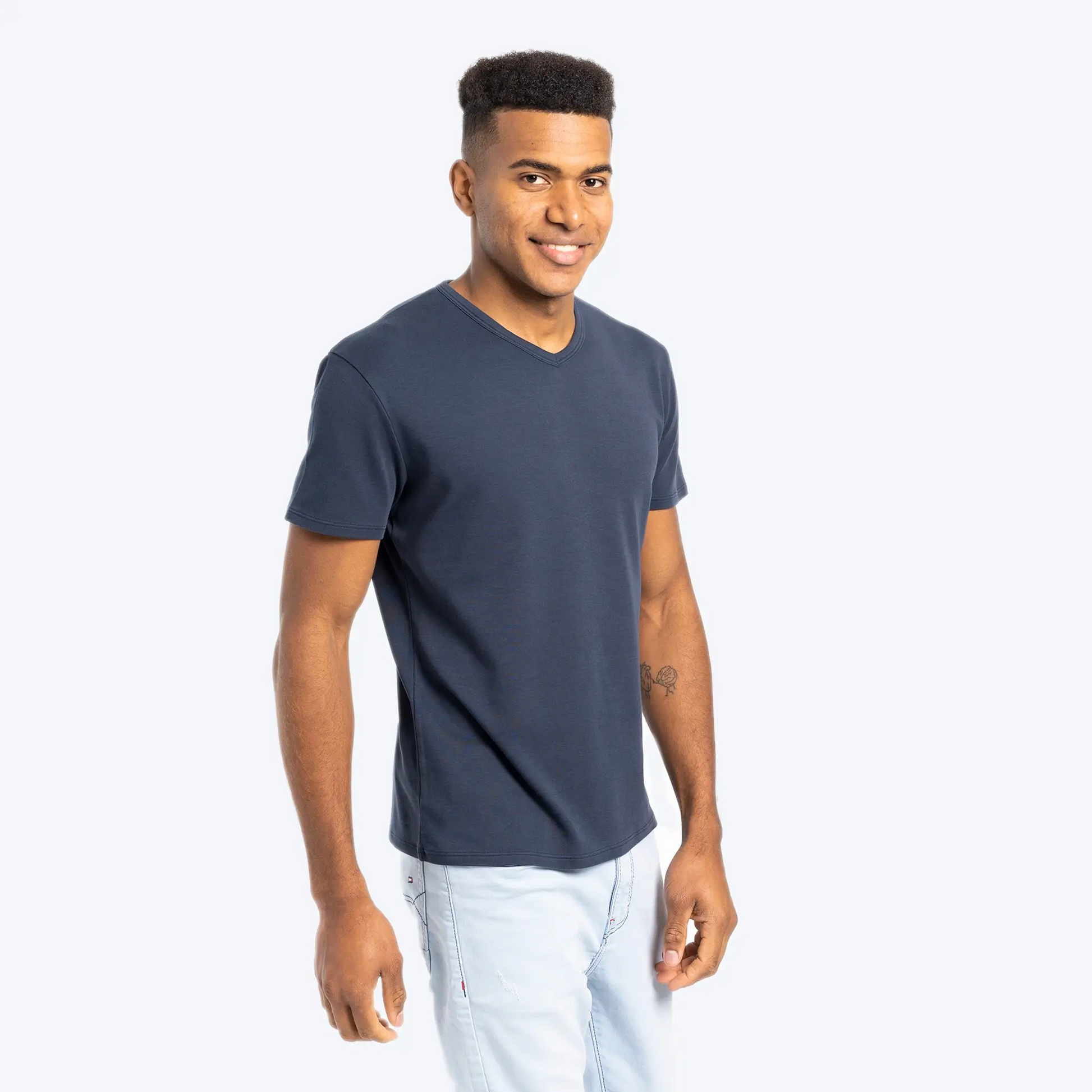 Men's Organic Pima Cotton V-Neck T-Shirt color Navy Blue