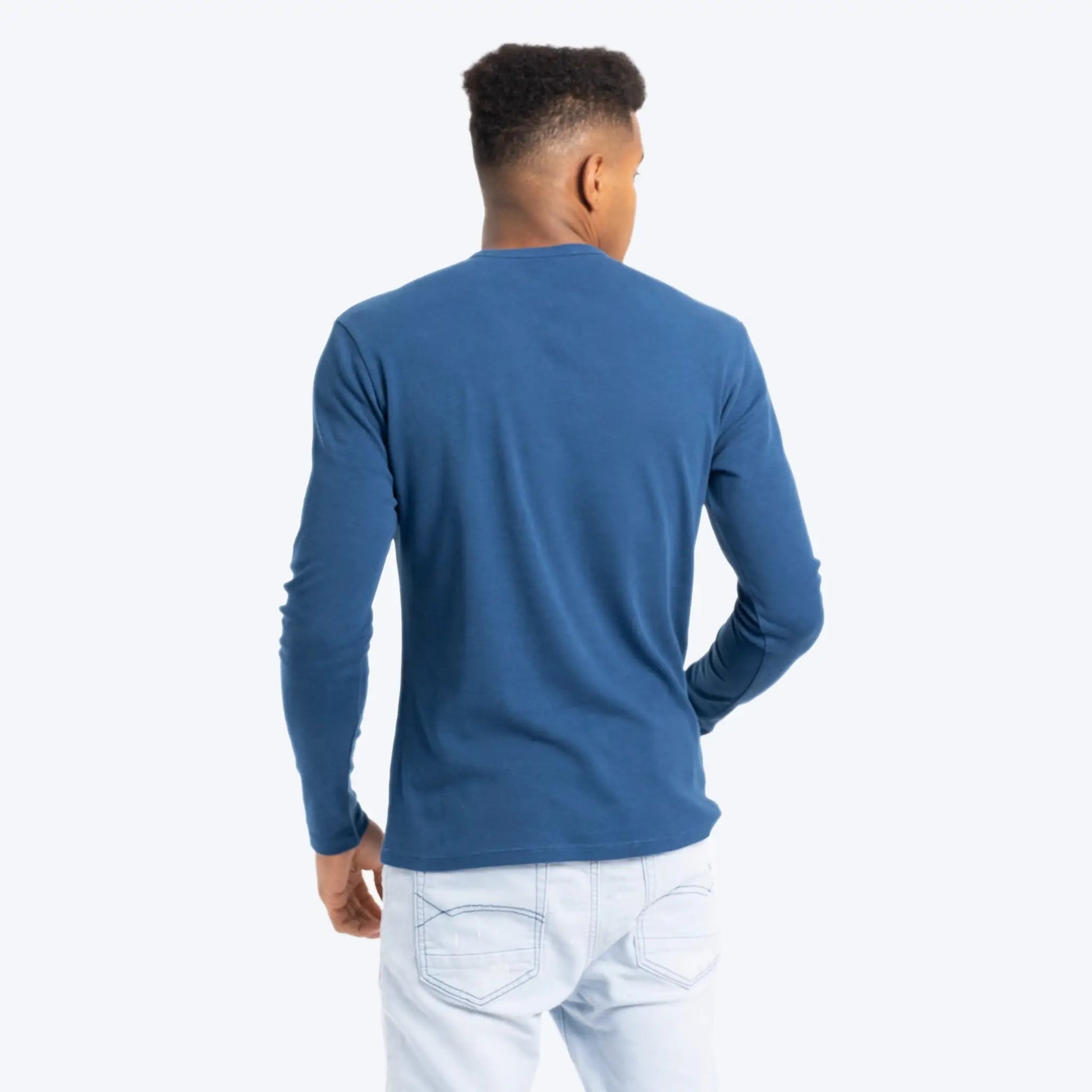 Men's Organic Pima Cotton Long Sleeve Shirt color Natural Blue