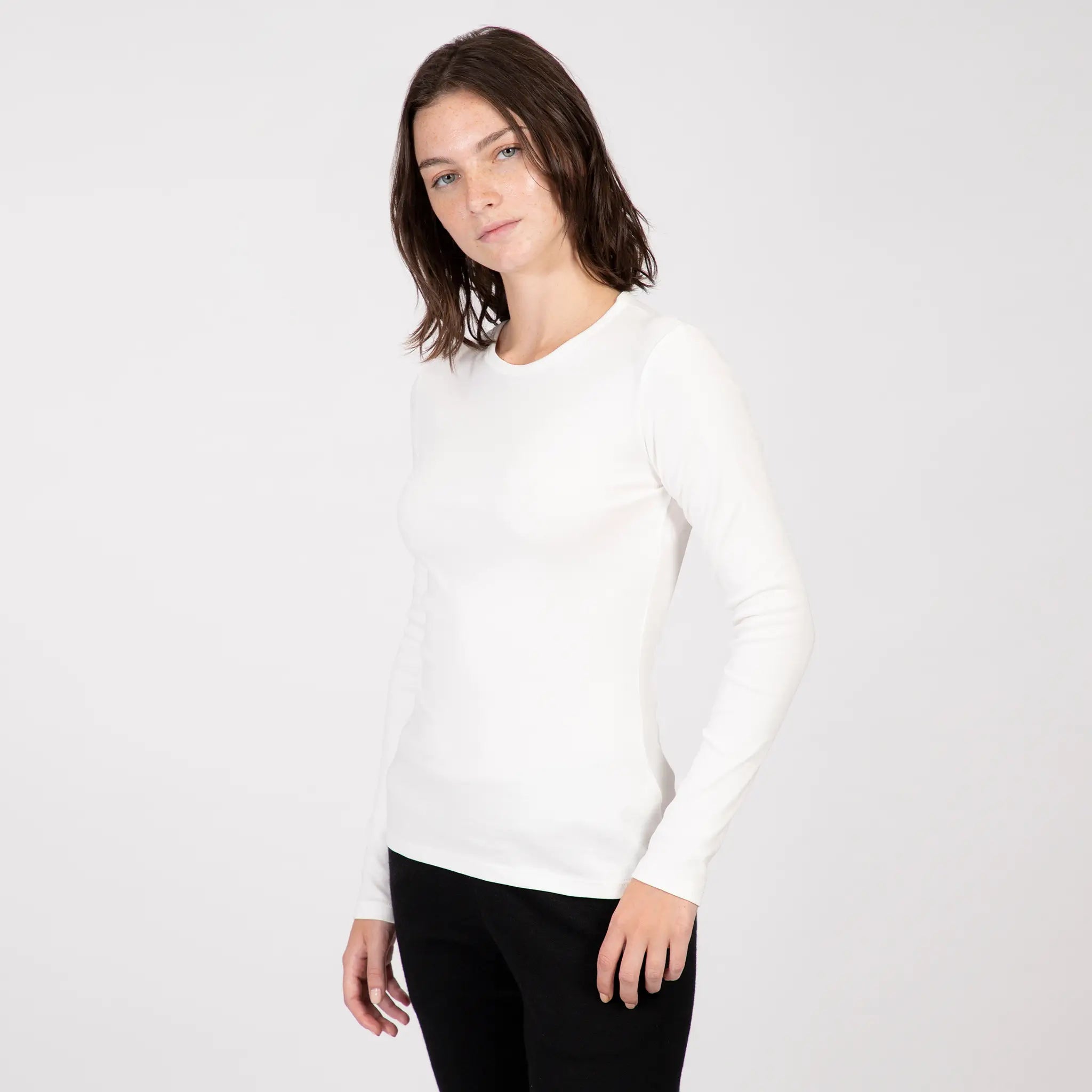 womens 100 cotton tshirt long sleeve color white