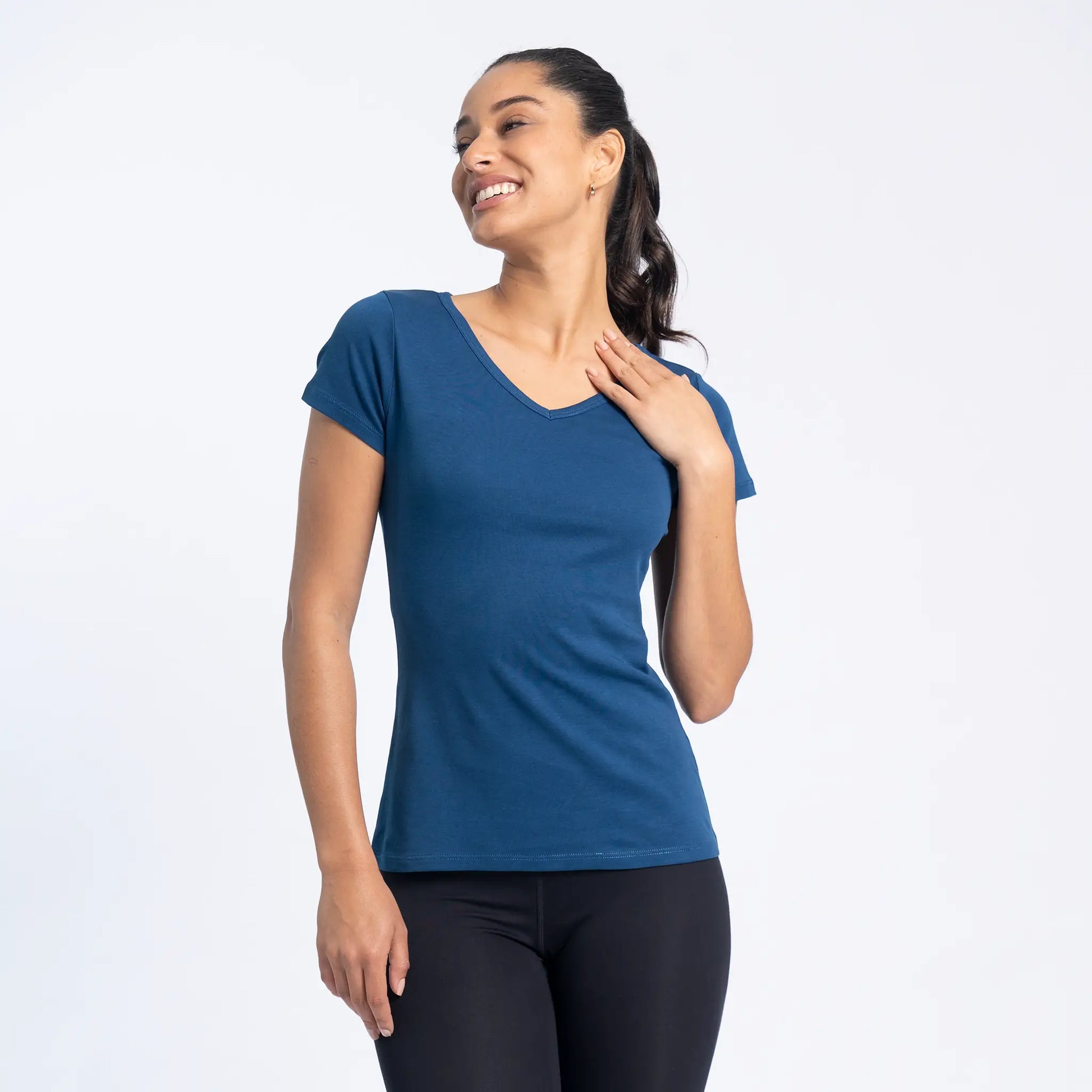 Women's Organic Pima Cotton V-Neck T-Shirt color Natural Blue