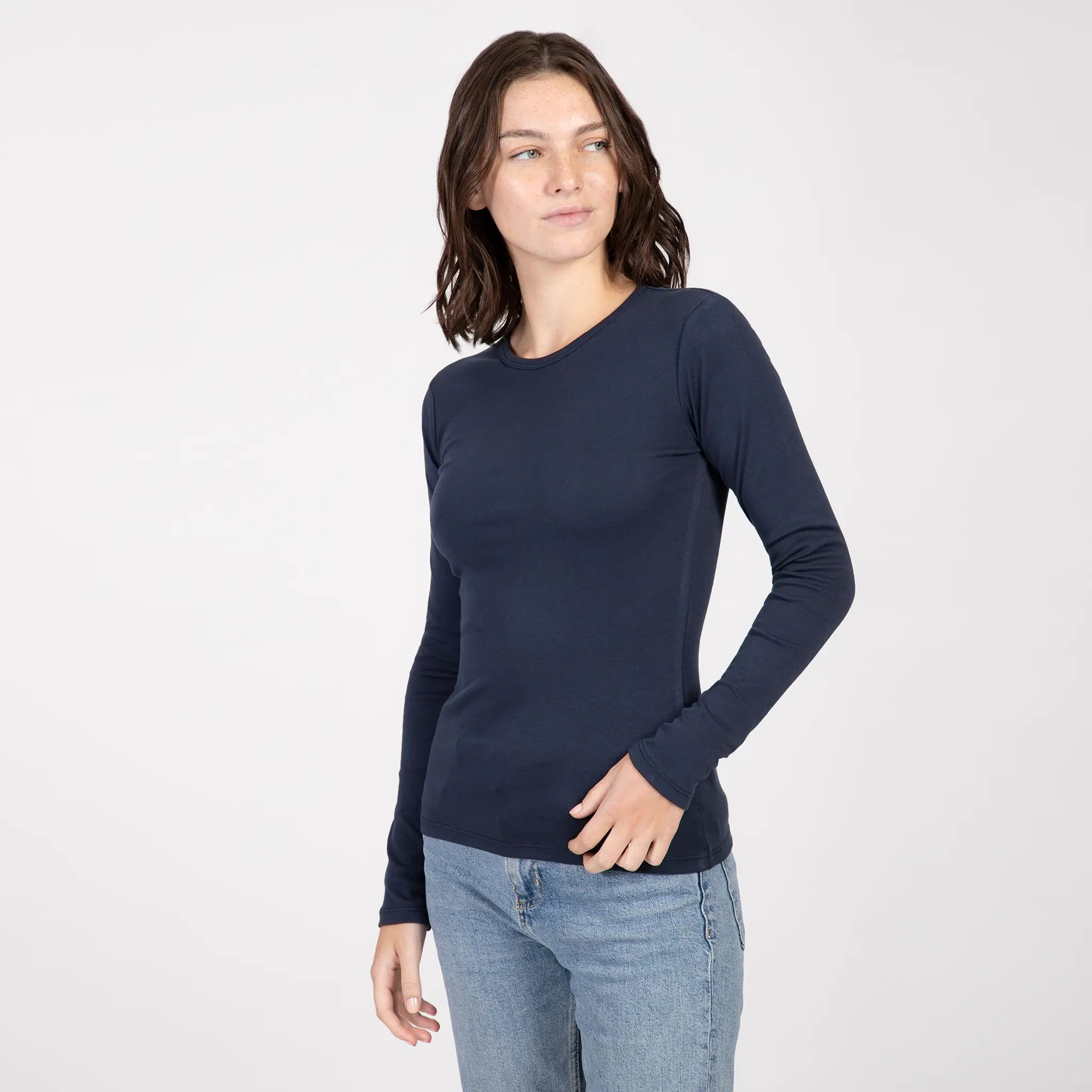 womens all tshirt long sleeve color navy blue