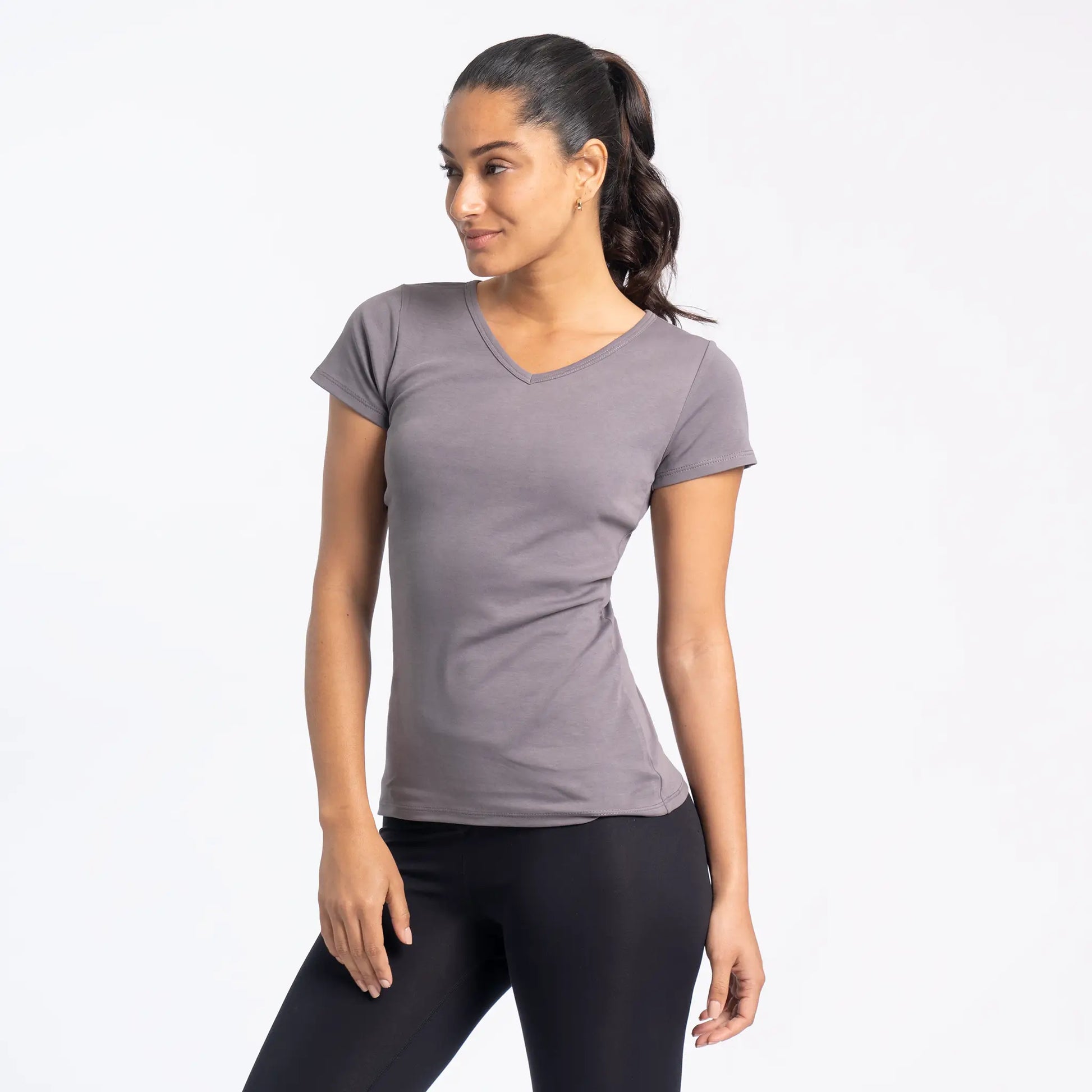 Women's Organic Pima Cotton V-Neck T-Shirt color Natural Gray