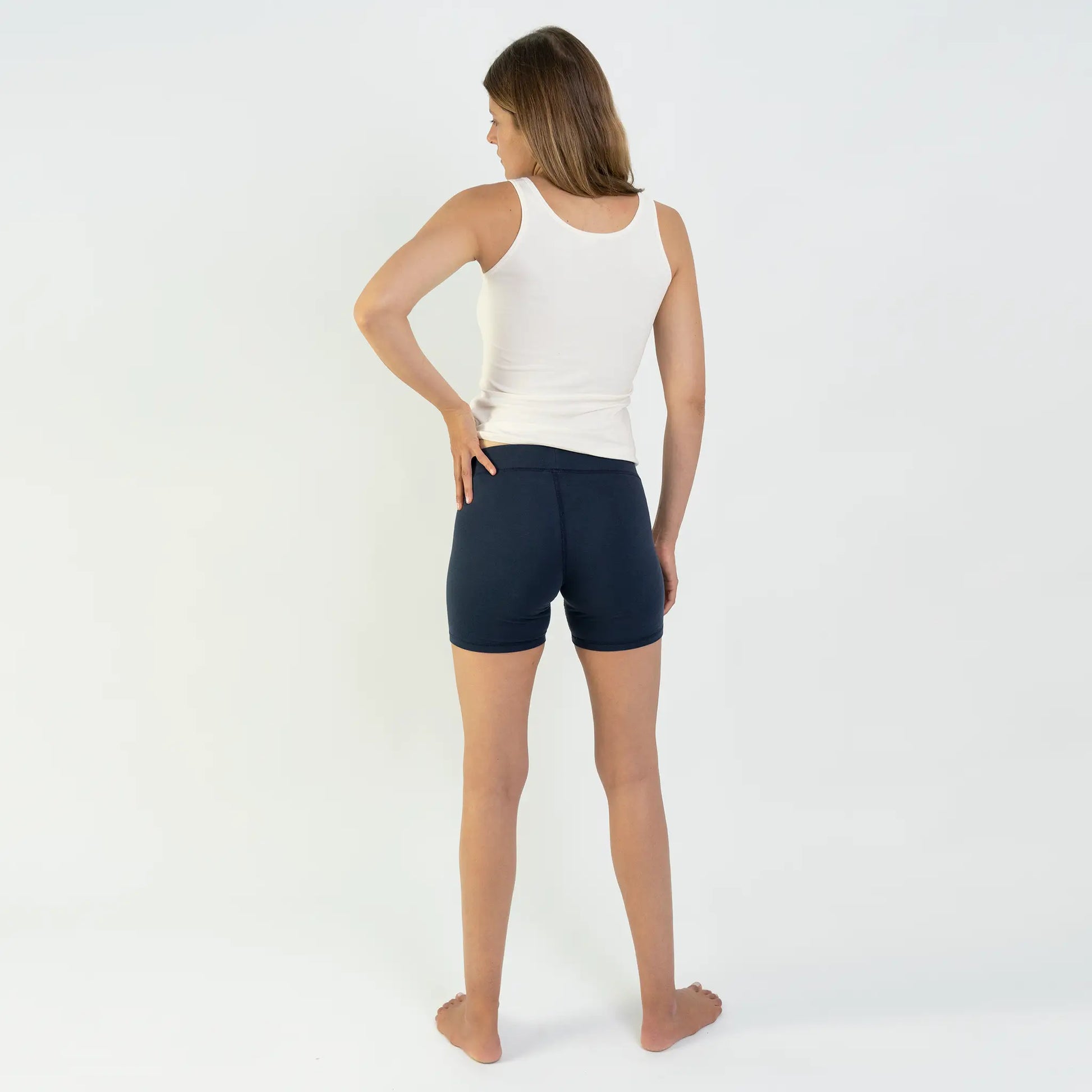 womens biodegradable biker shorts color navy blue