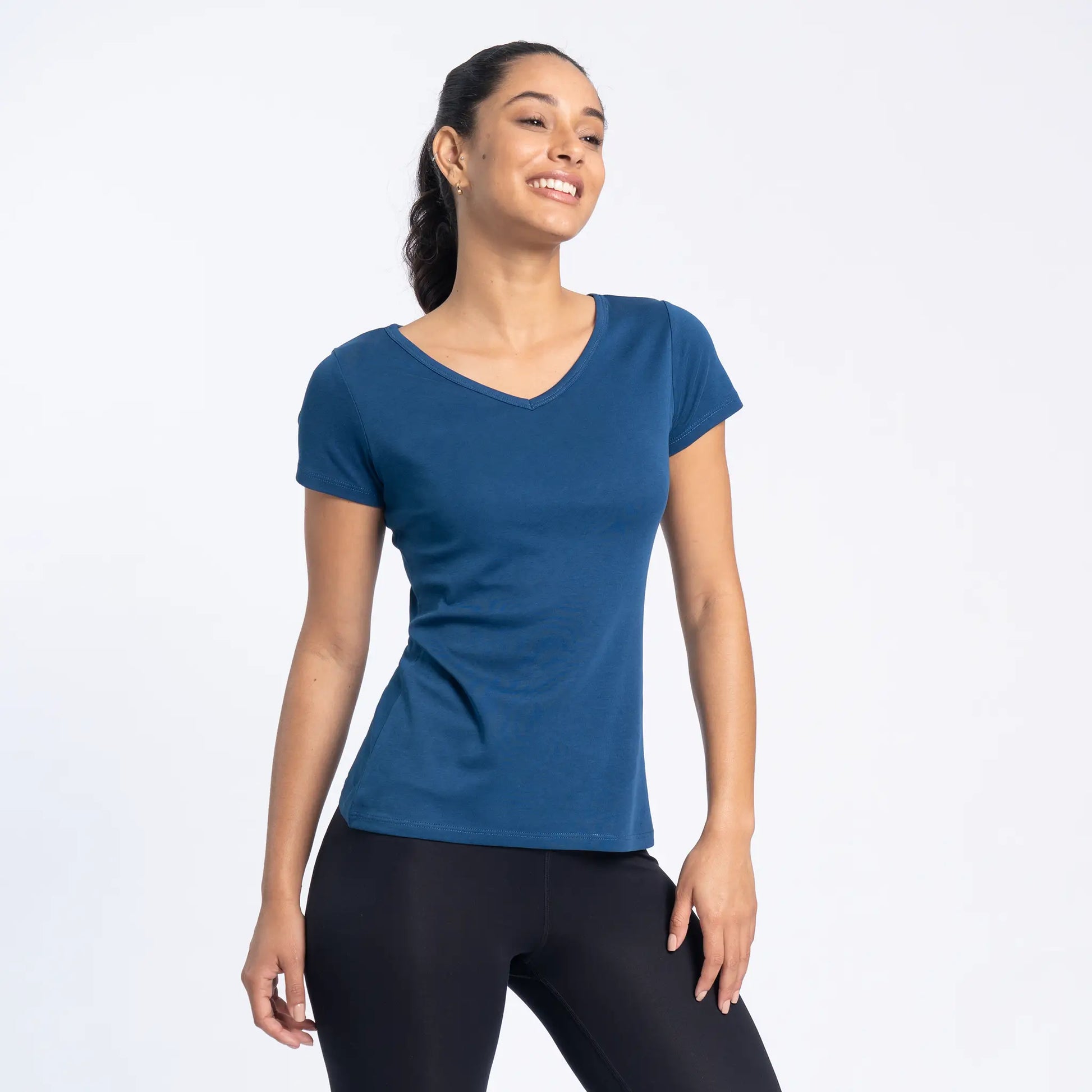 Women's Organic Pima Cotton V-Neck T-Shirt color Natural Blue