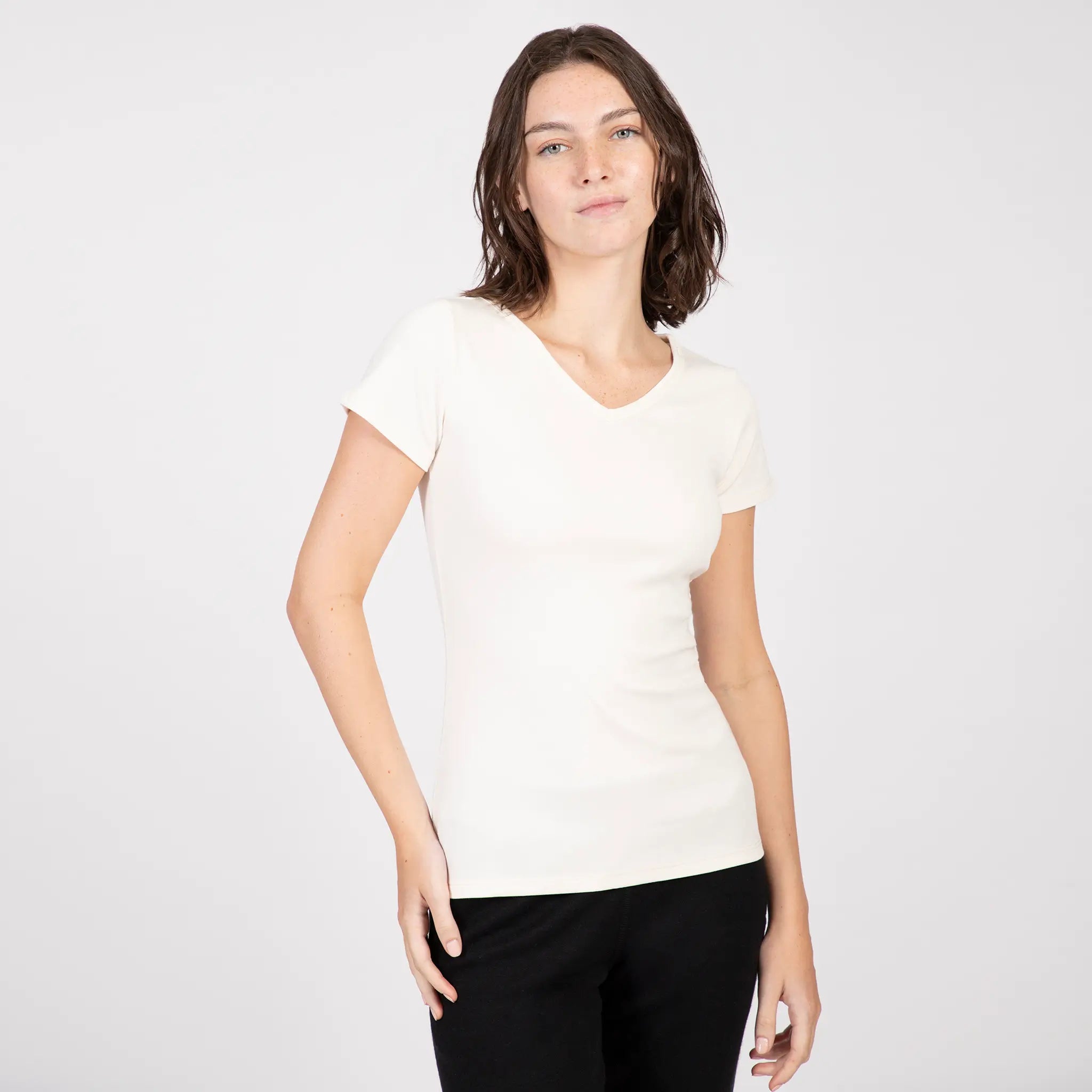 womens biodegradable tshirt vneck color Undyed