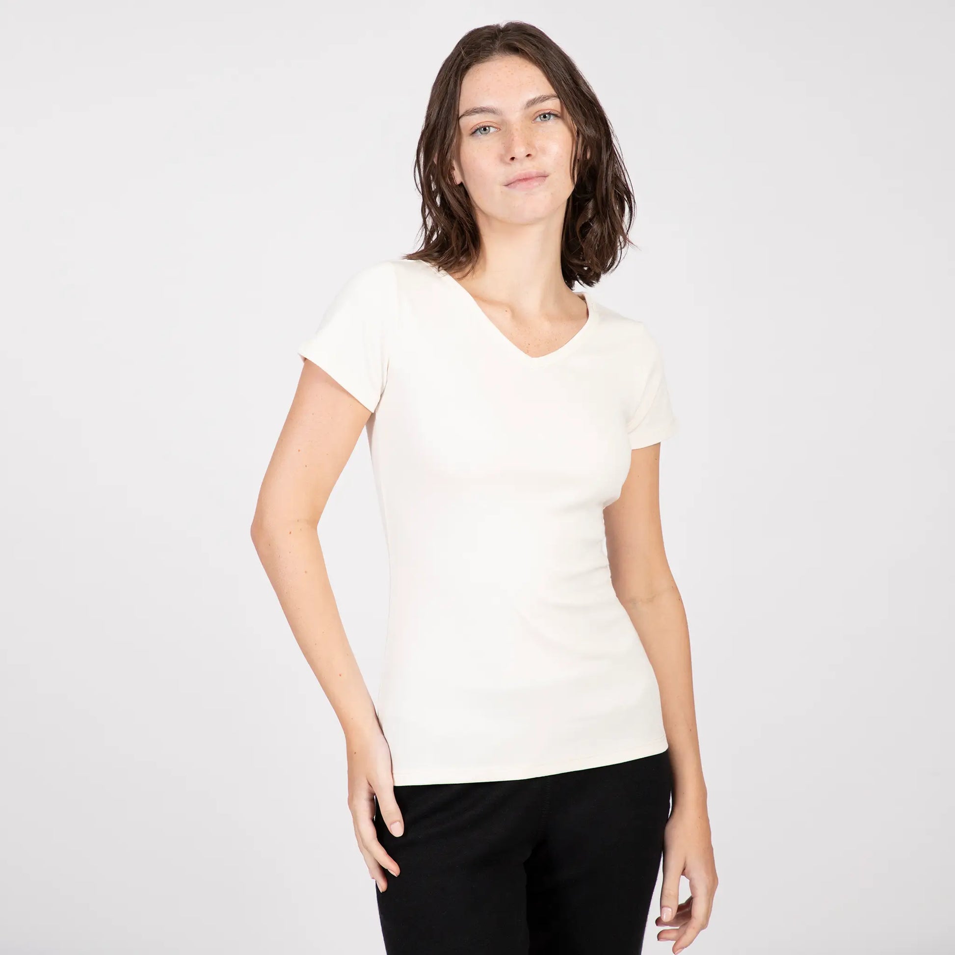 Women's Organic Pima Cotton V-Neck T-Shirt color Undyed