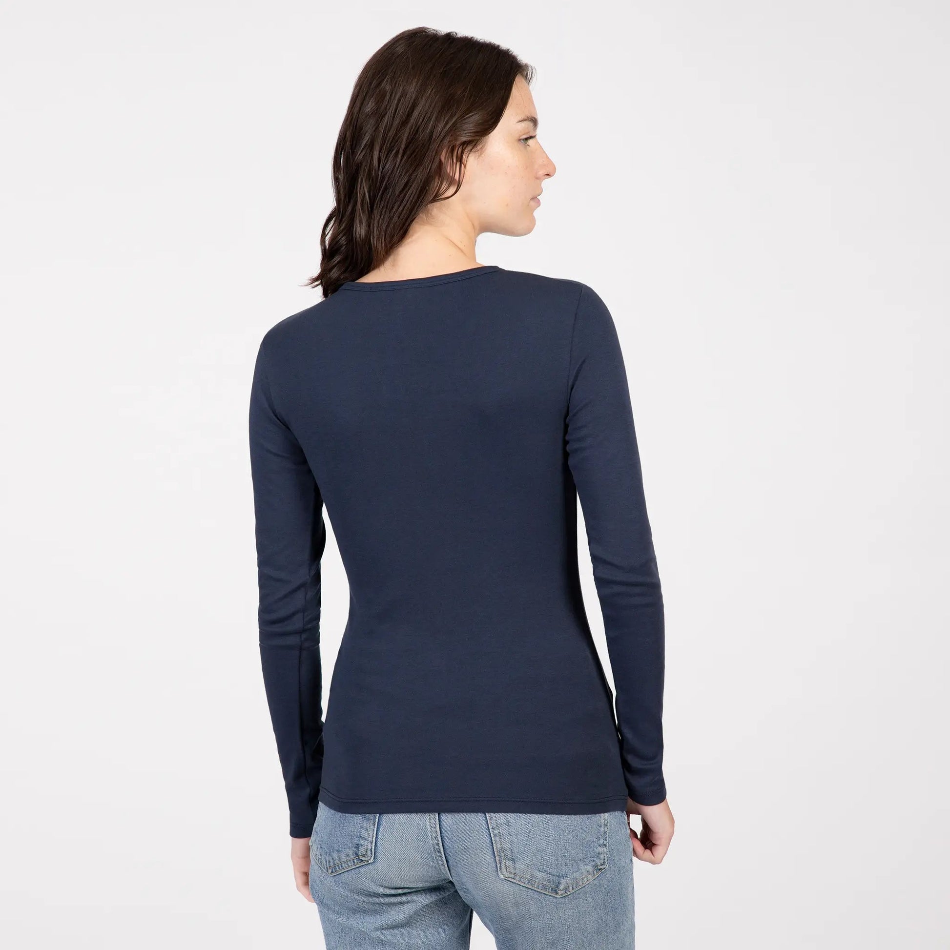 Women's Organic Pima Cotton Long Sleeve Shirt color Navy Blue