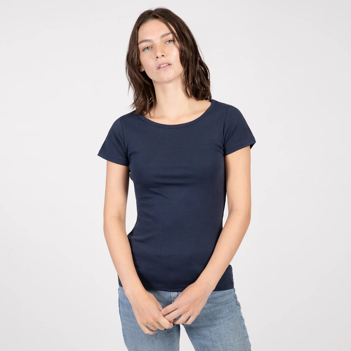 womens comfortable fit tshirt crew neck color navy blue
