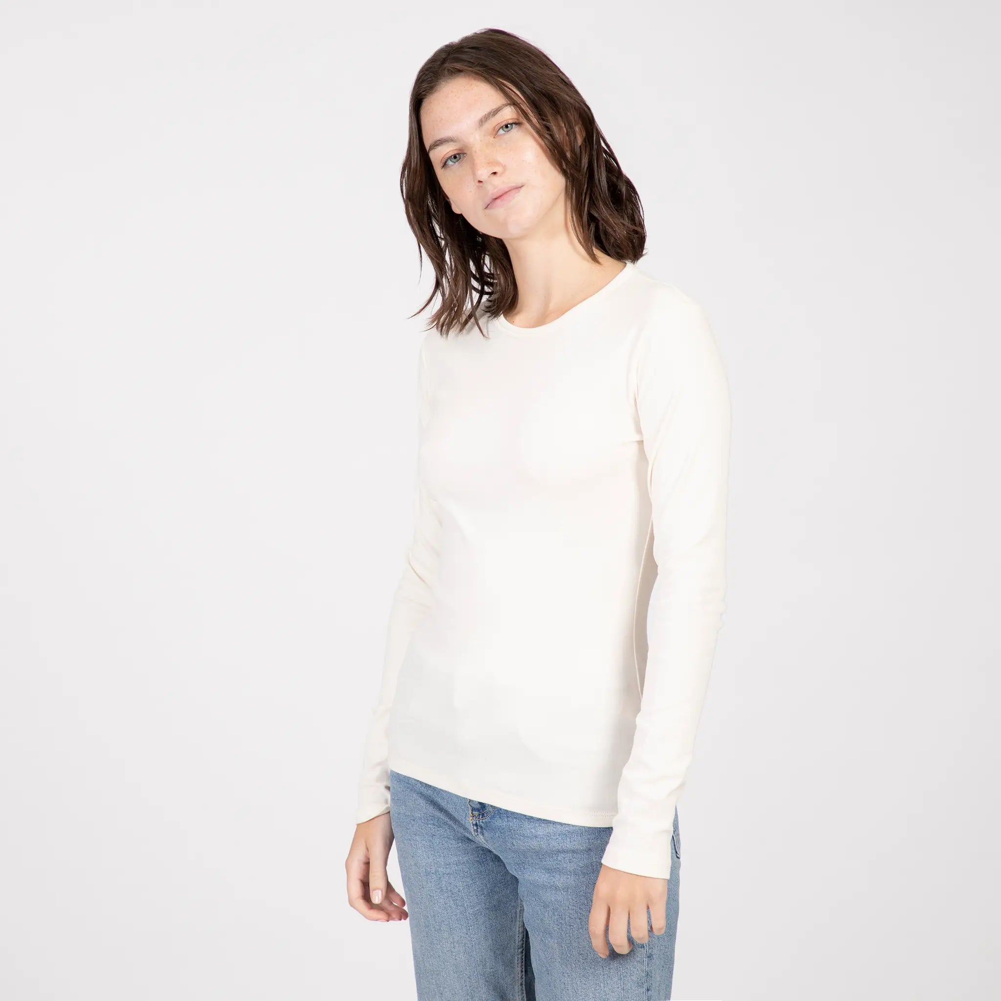 natural womens comfortable fit tshirt long sleeve color Undyed