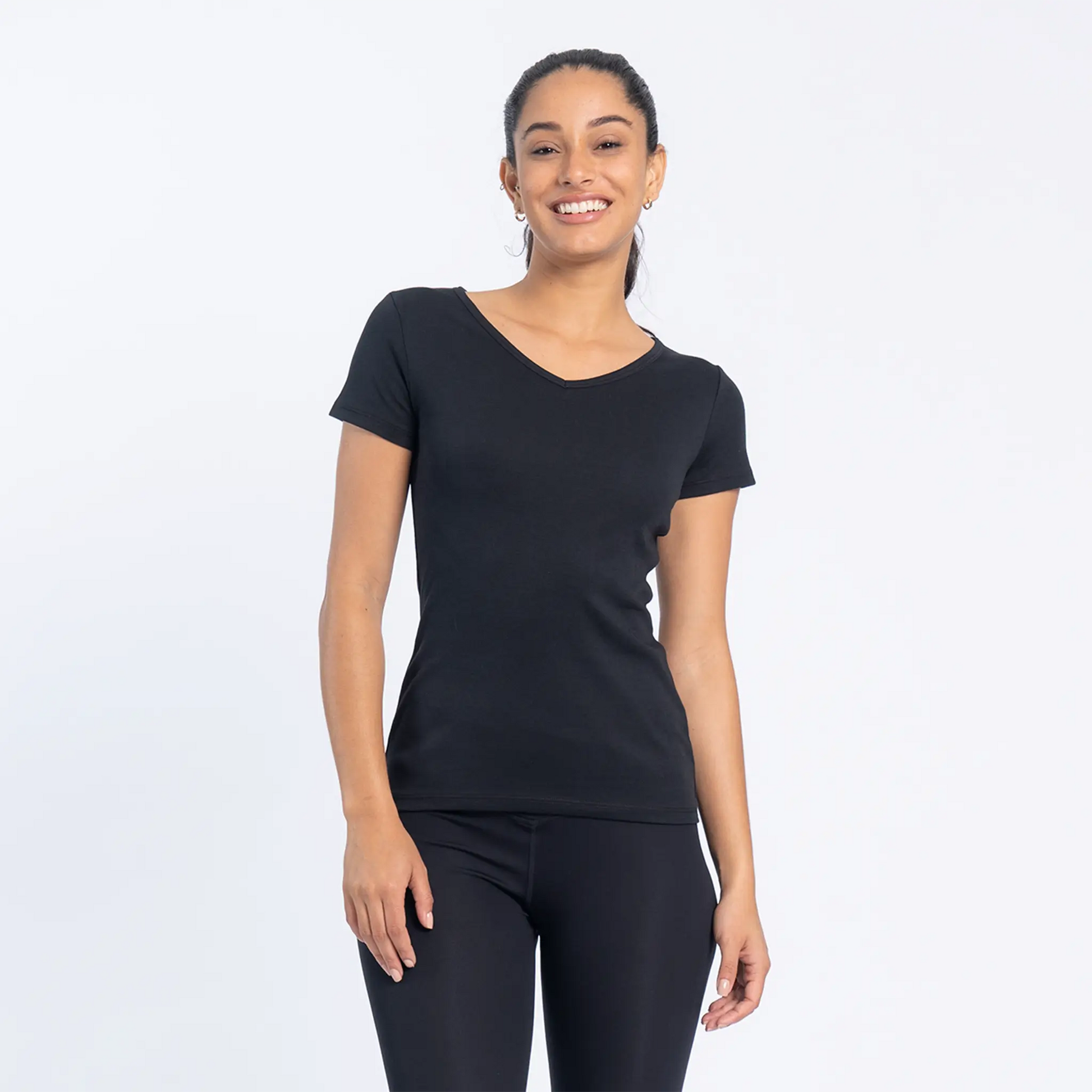 Women's Organic Pima Cotton V-Neck T-Shirt color Black