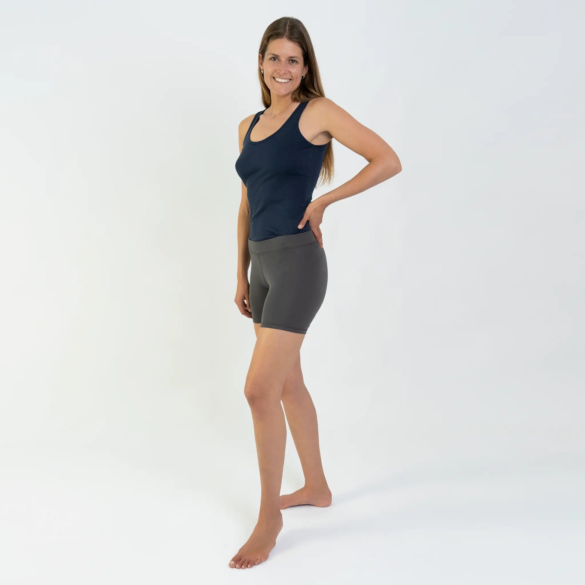 womens eco friendly biker shorts color gray