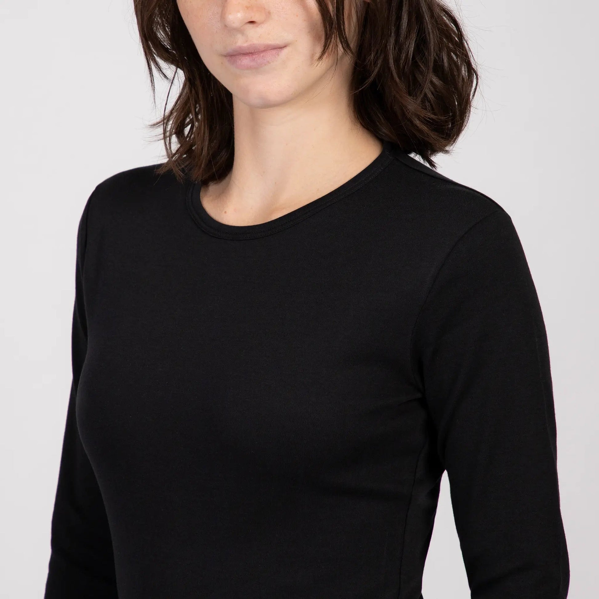 Women's Organic Pima Cotton Long Sleeve Shirt color Black