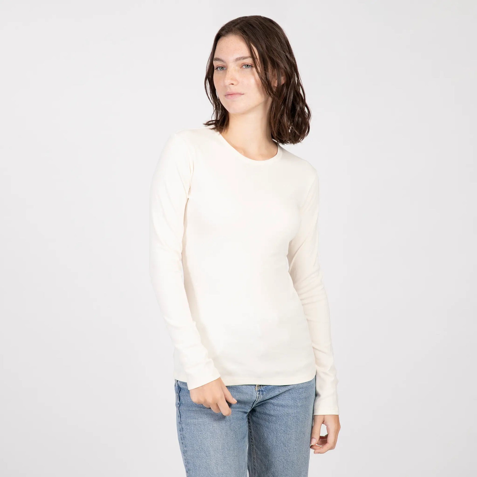 Women's Organic Pima Cotton Long Sleeve Shirt color Undyed