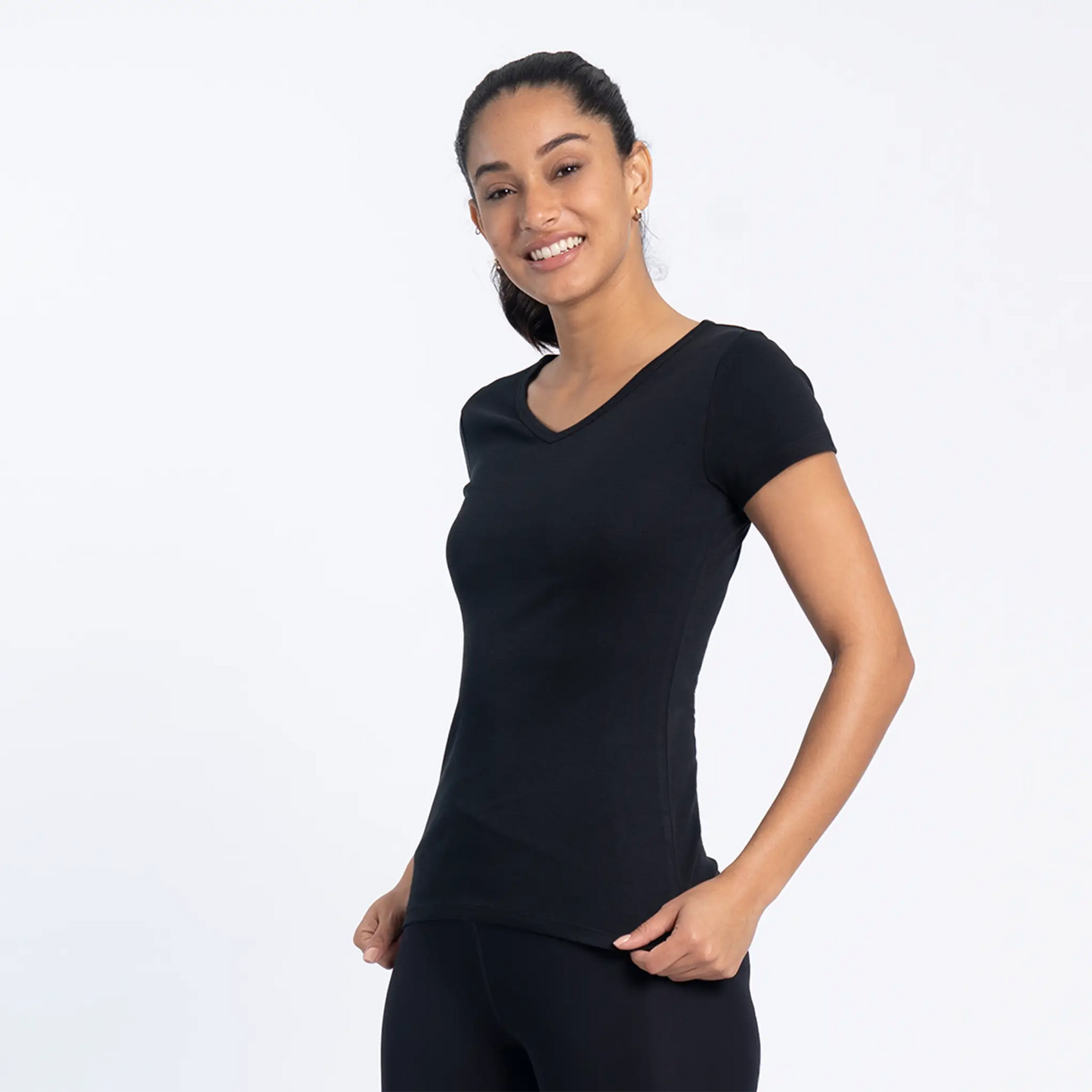 womens eco friendly tshirt vneck color black