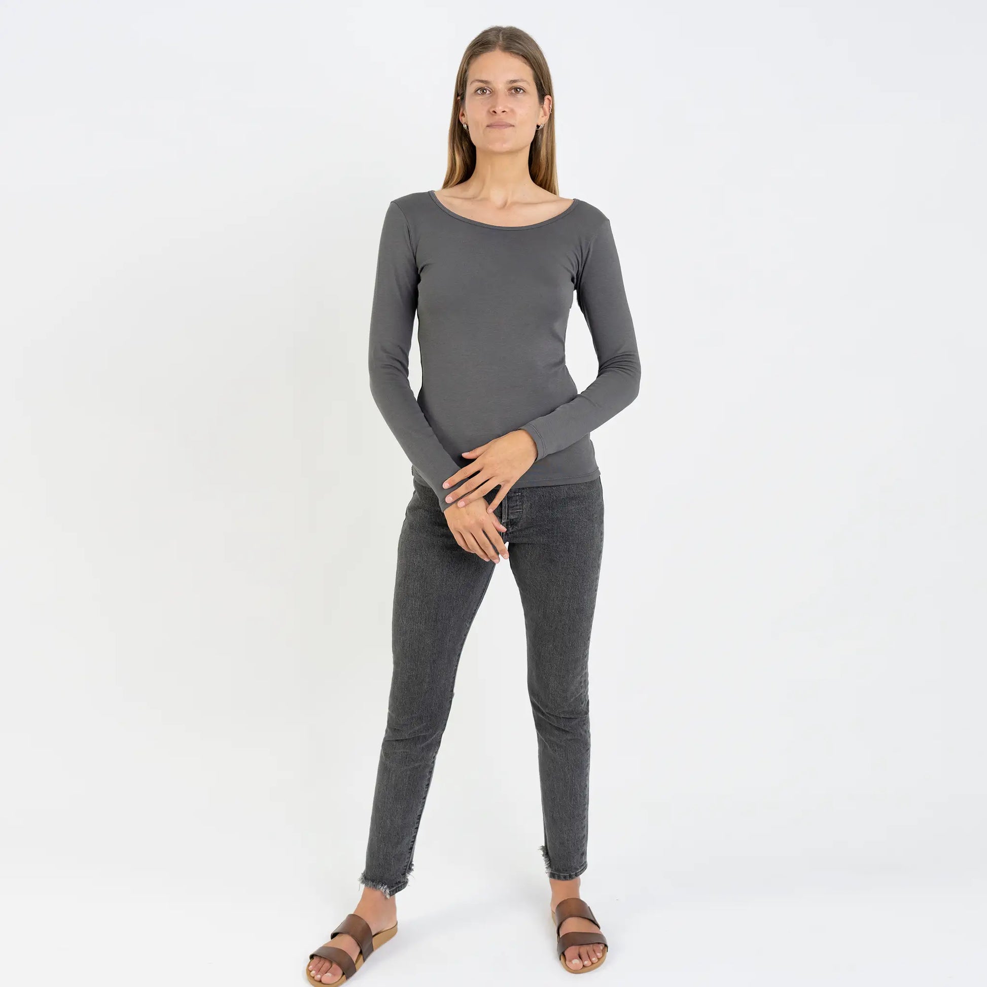 womens ecological scoop neck long sleeve color gray