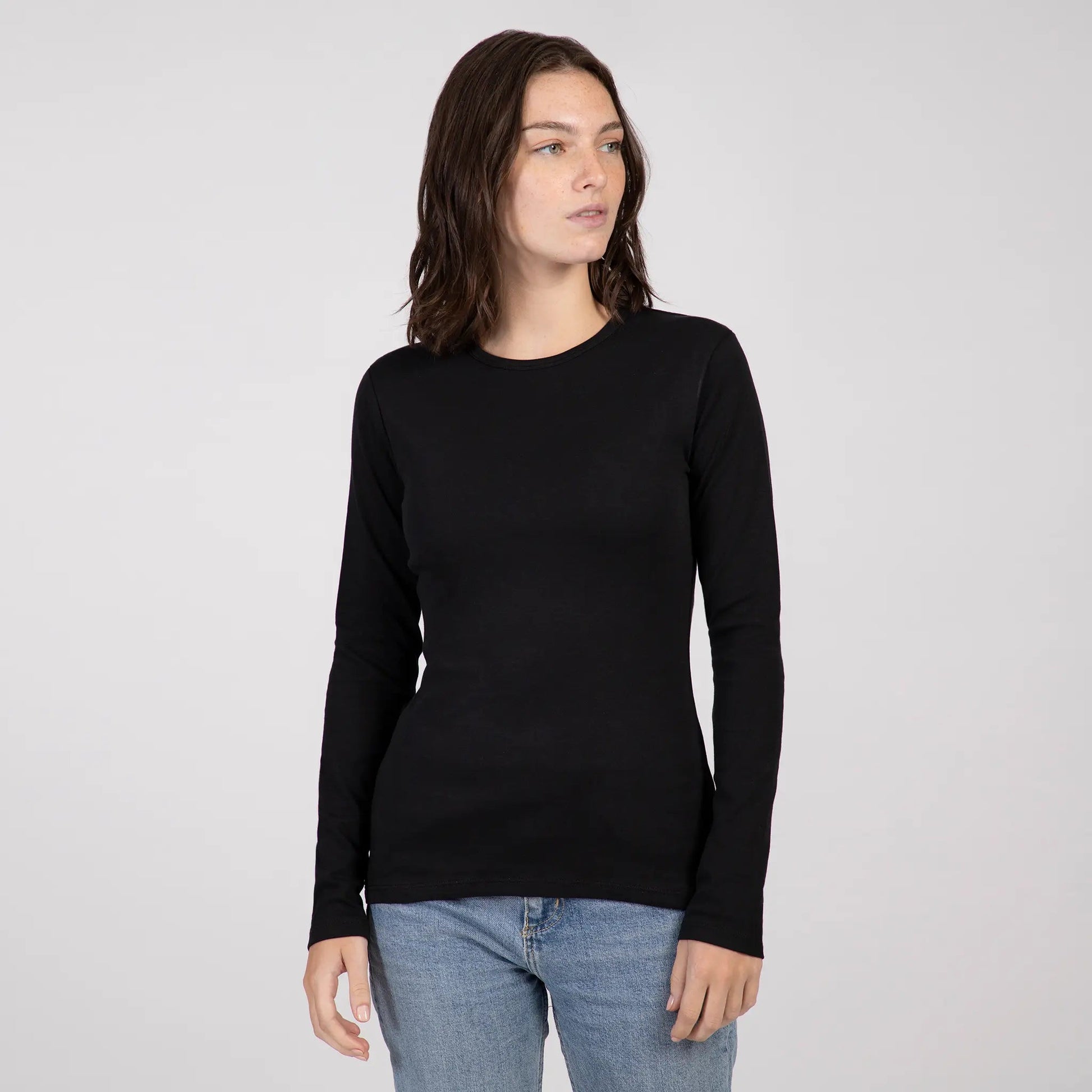 Women's Organic Pima Cotton Long Sleeve Shirt color Black