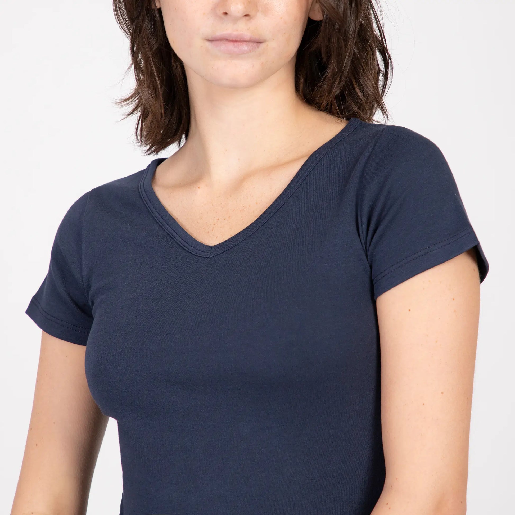 Women's Organic Pima Cotton V-Neck T-Shirt color Navy Blue