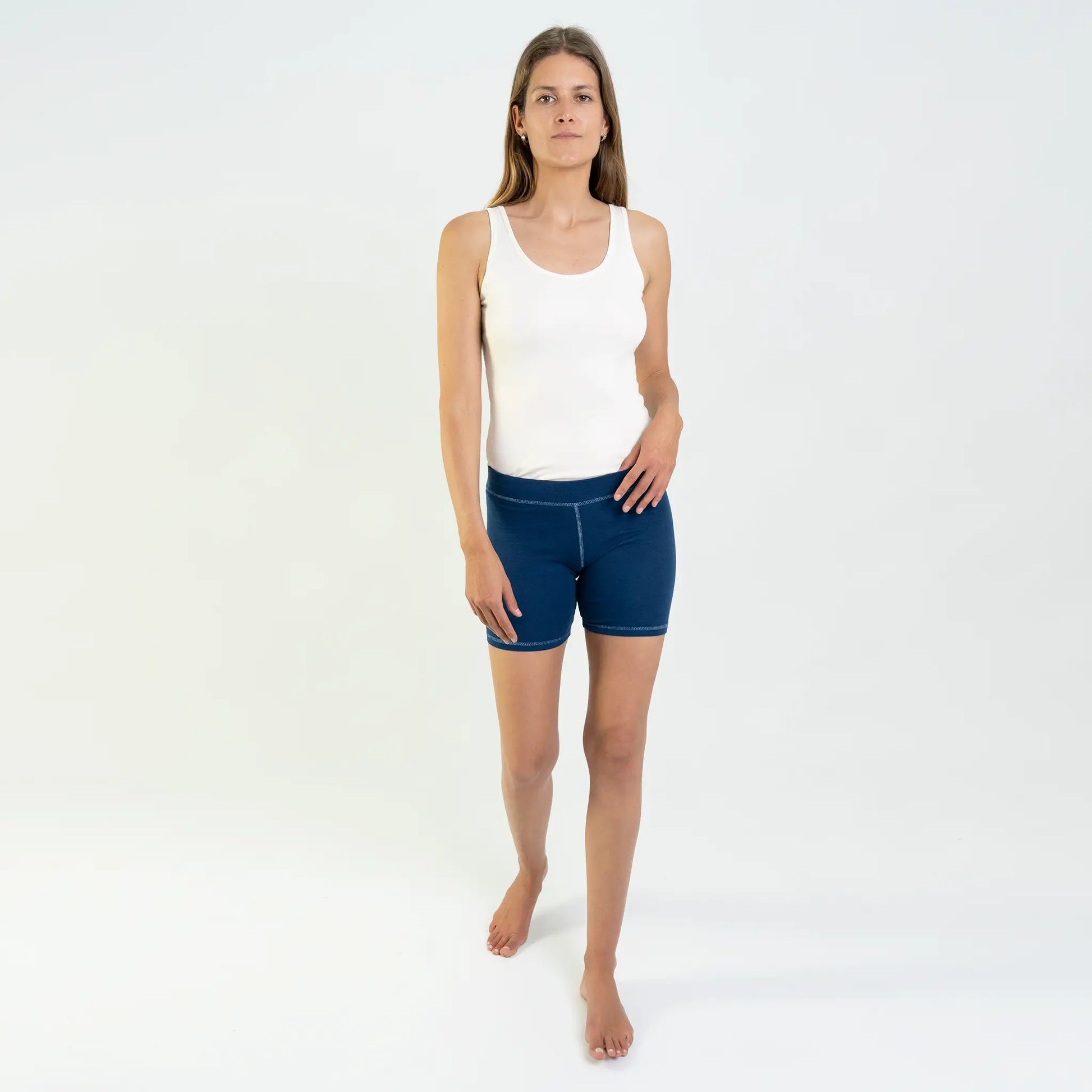 Women's Organic Pima Cotton Biker Shorts color Natural Blue