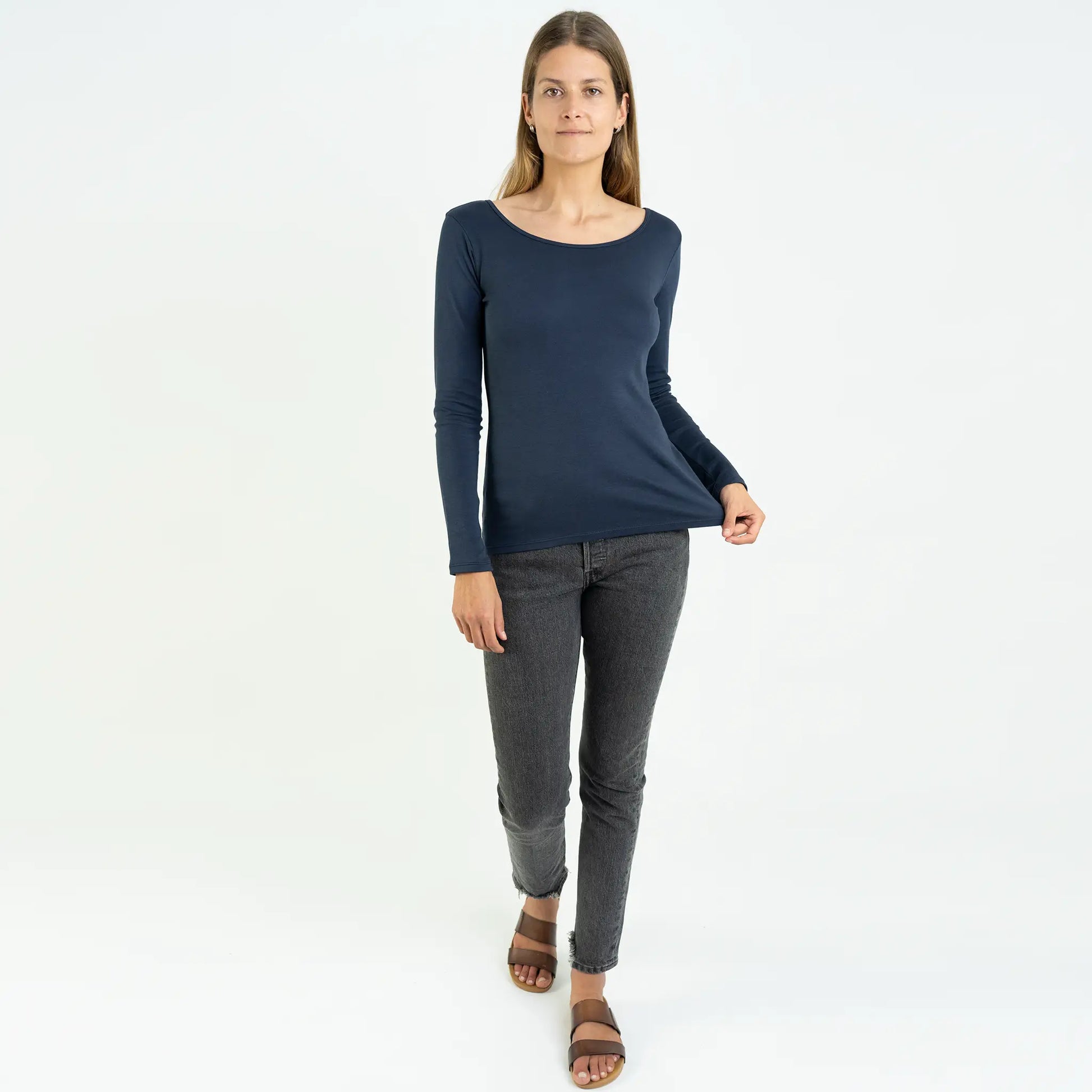 womens finest pima scoop neck long sleeve color Undyed