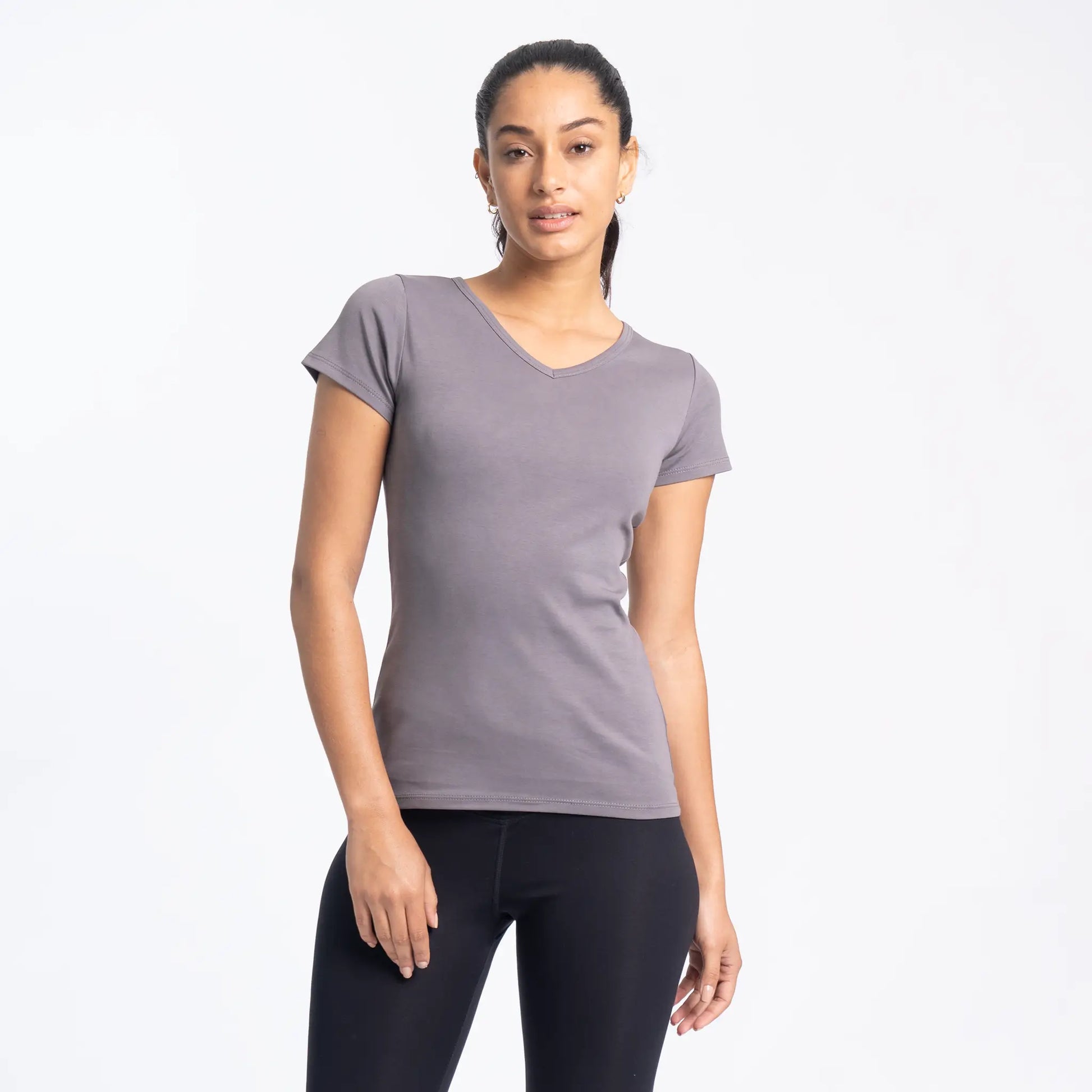 Women's Organic Pima Cotton V-Neck T-Shirt color Natural Gray