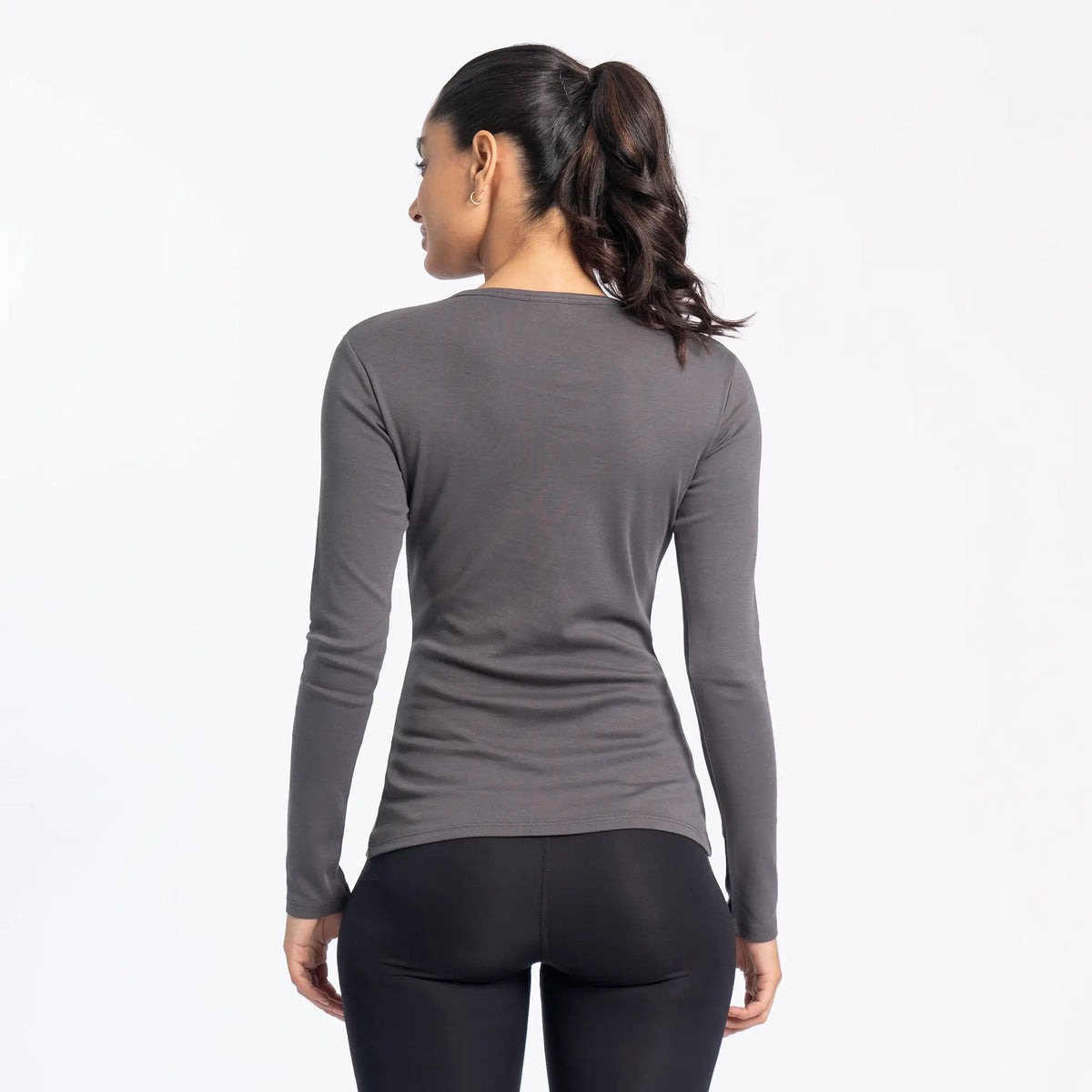 womens low impact dye tshirt long sleeve color gray