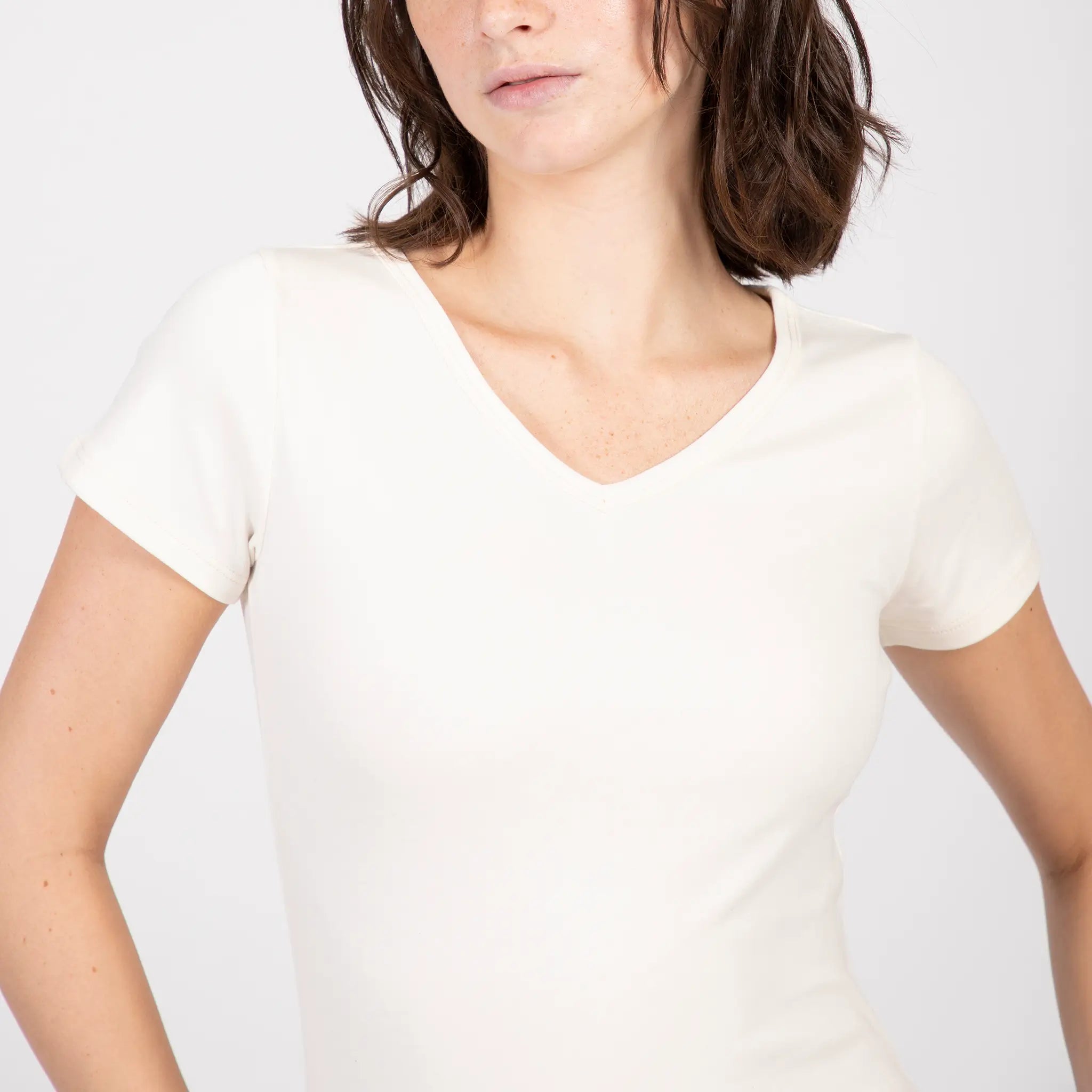 womens microplastic free tshirt vneck color Undyed