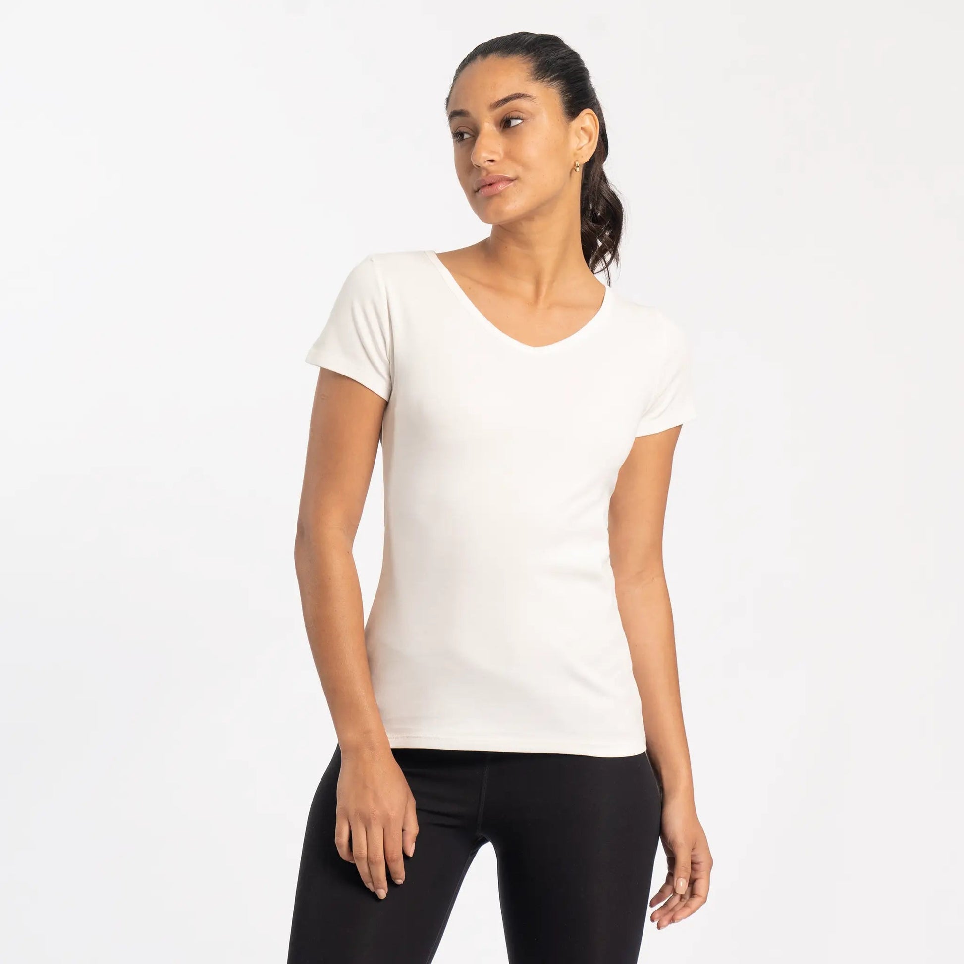 Women's Organic Pima Cotton V-Neck T-Shirt color White