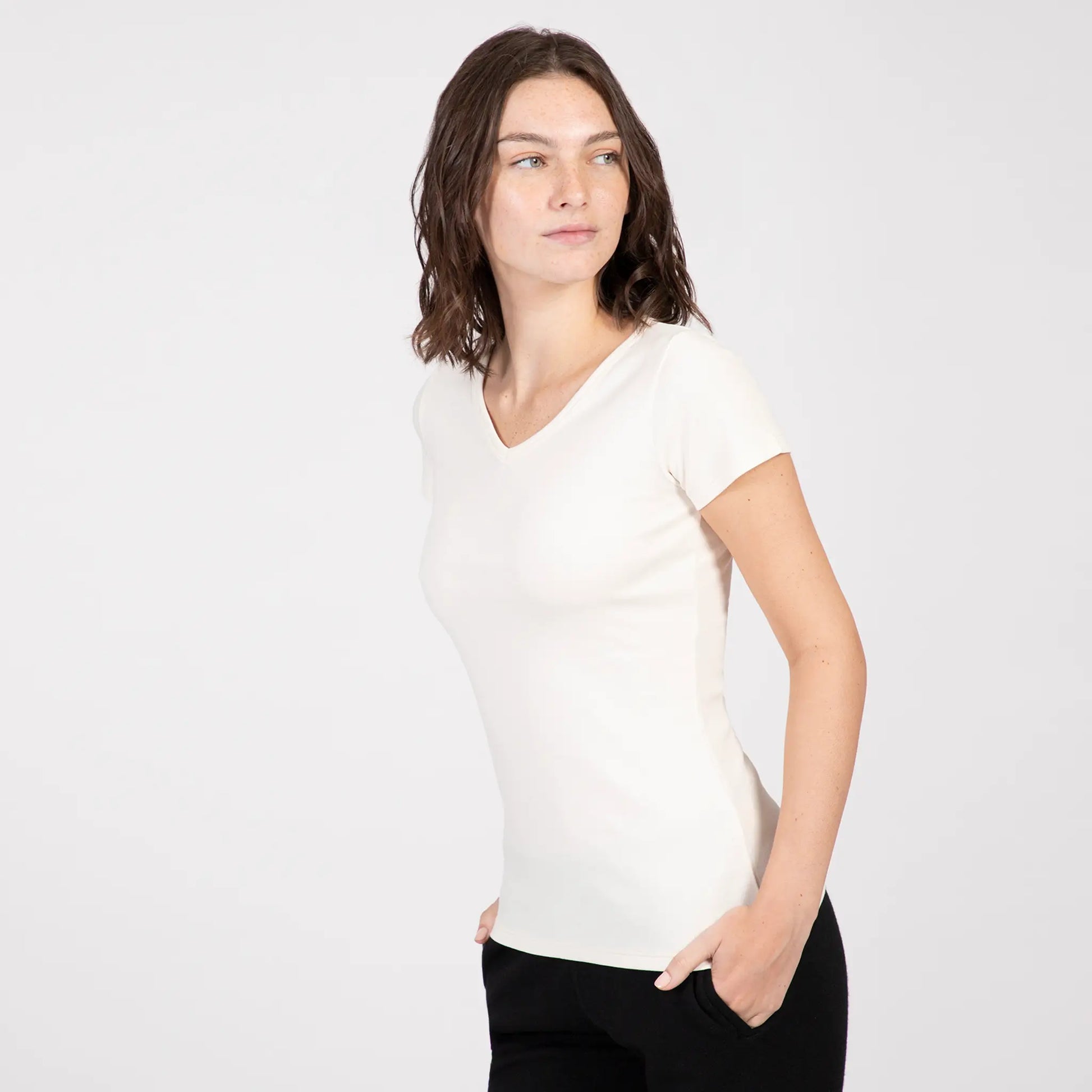 Women's Organic Pima Cotton V-Neck T-Shirt color Undyed