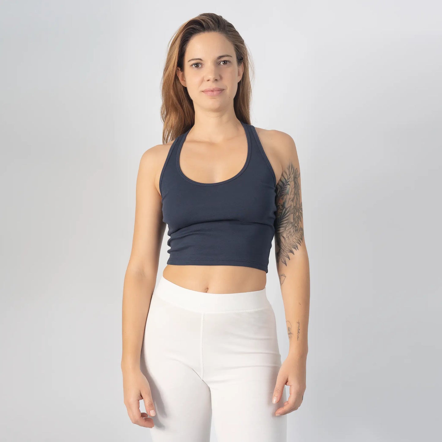 womens organic cotton short tank color navy blue