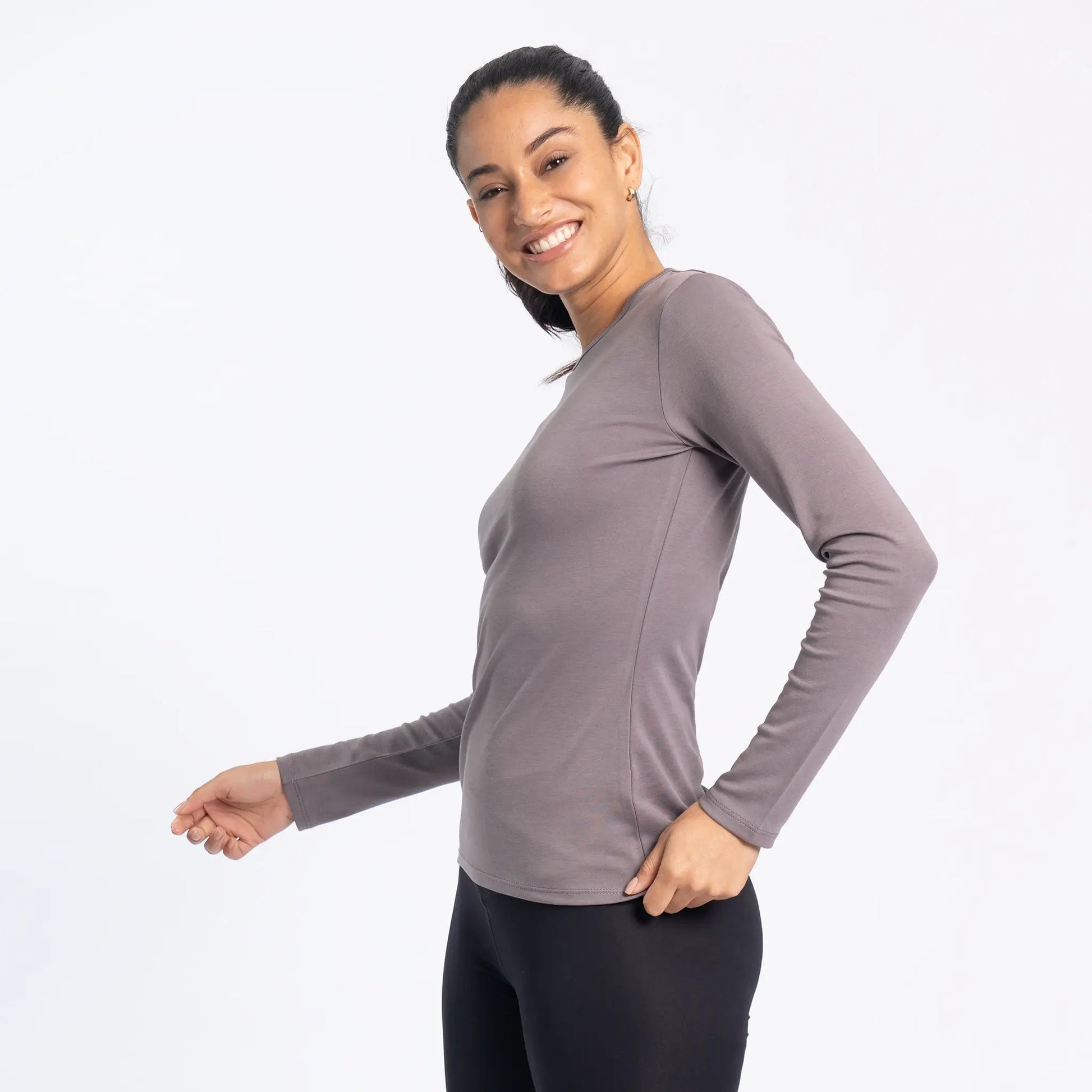 Women's Organic Pima Cotton Long Sleeve Shirt color Natural Gray