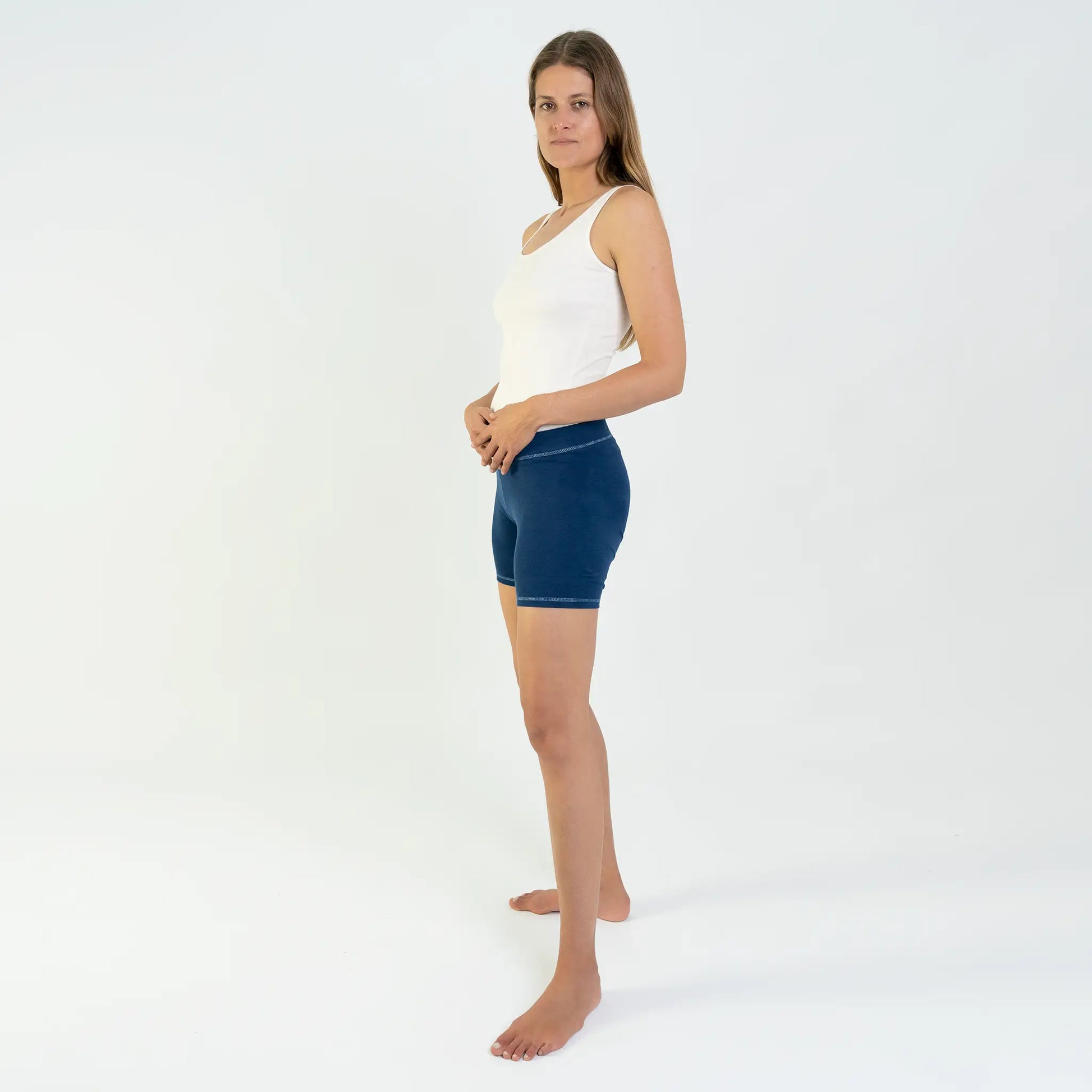 womens pima cotton biker shorts color natural blue