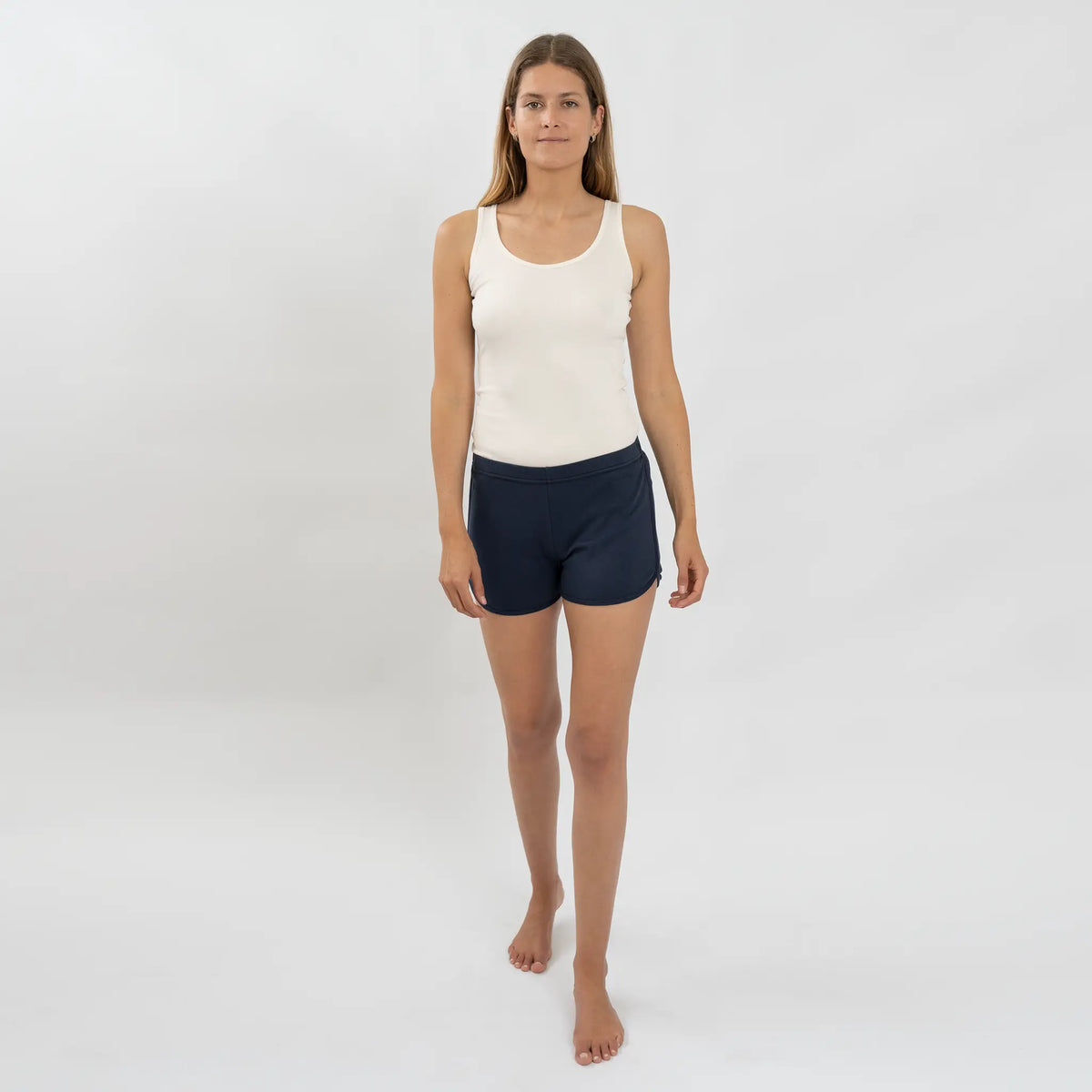 womens plastic free shorts color navy blue