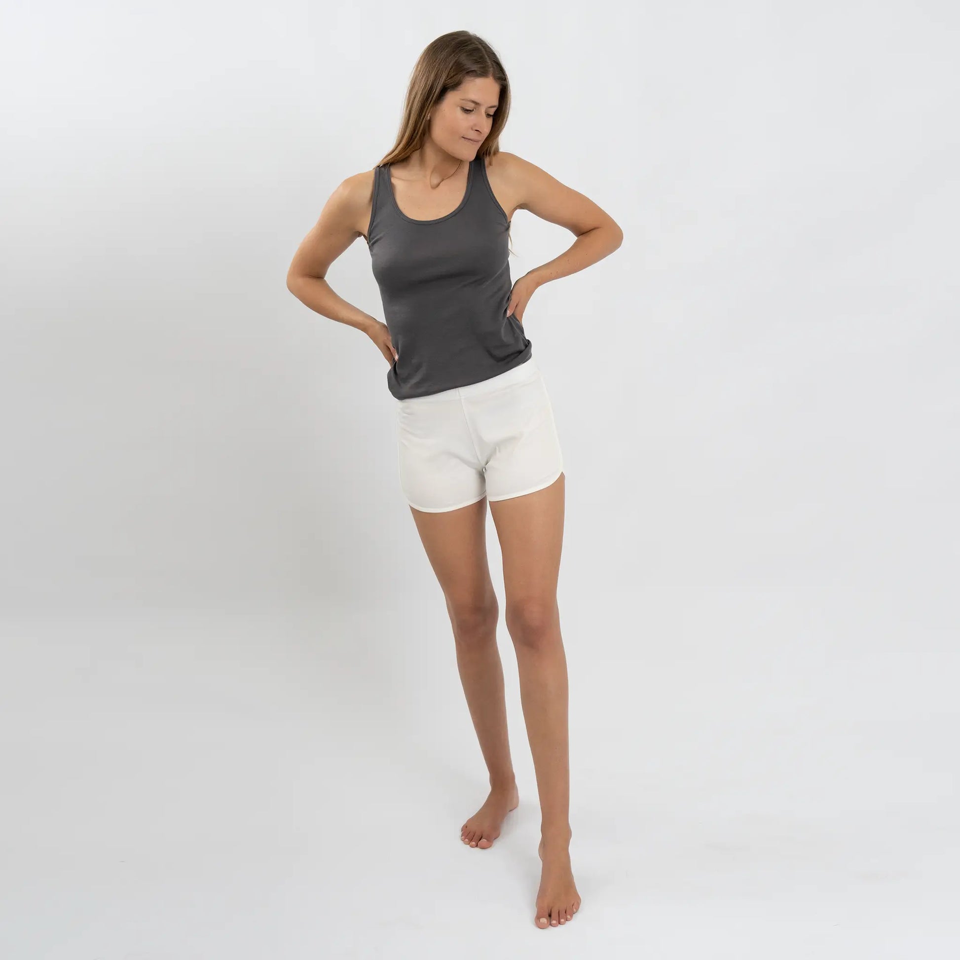 womens plastic free shorts color white