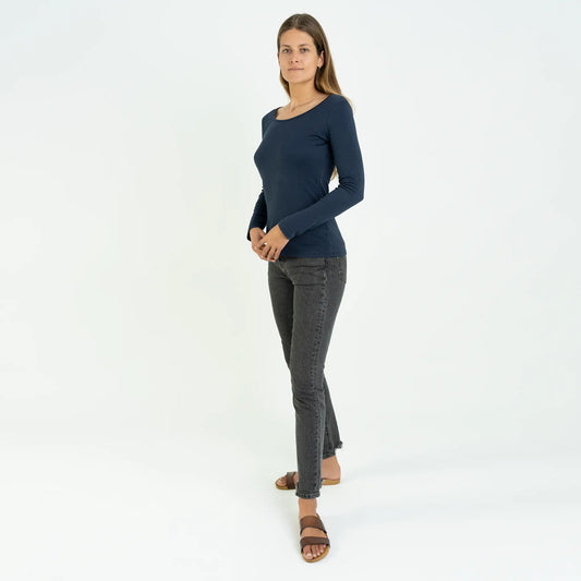 womens silky soft scoop neck long sleeve color navy blue