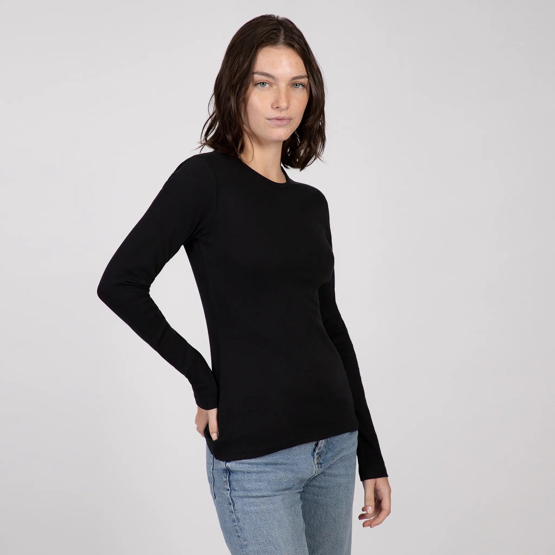 Women's Organic Pima Cotton Long Sleeve Shirt color Black