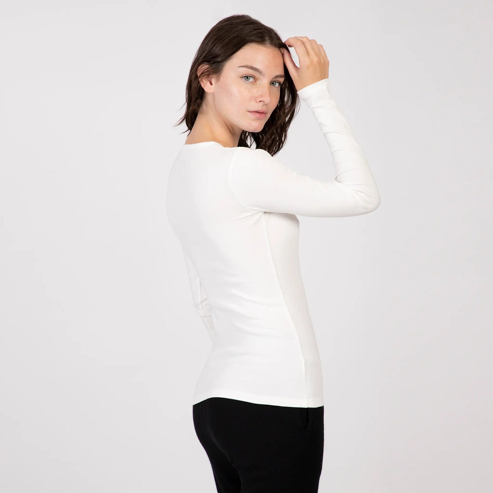 Women's Organic Pima Cotton Long Sleeve Shirt color White