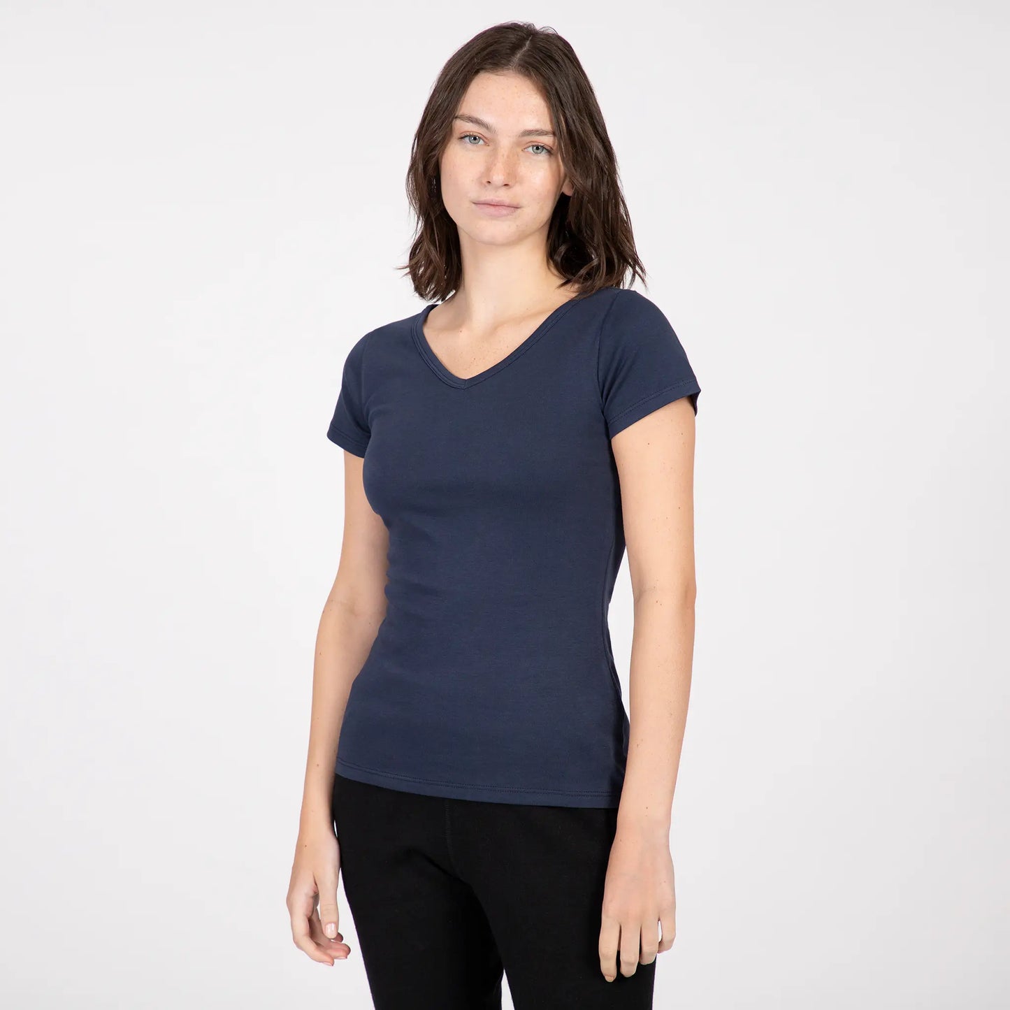 Women's Organic Pima Cotton V-Neck T-Shirt color Navy Blue